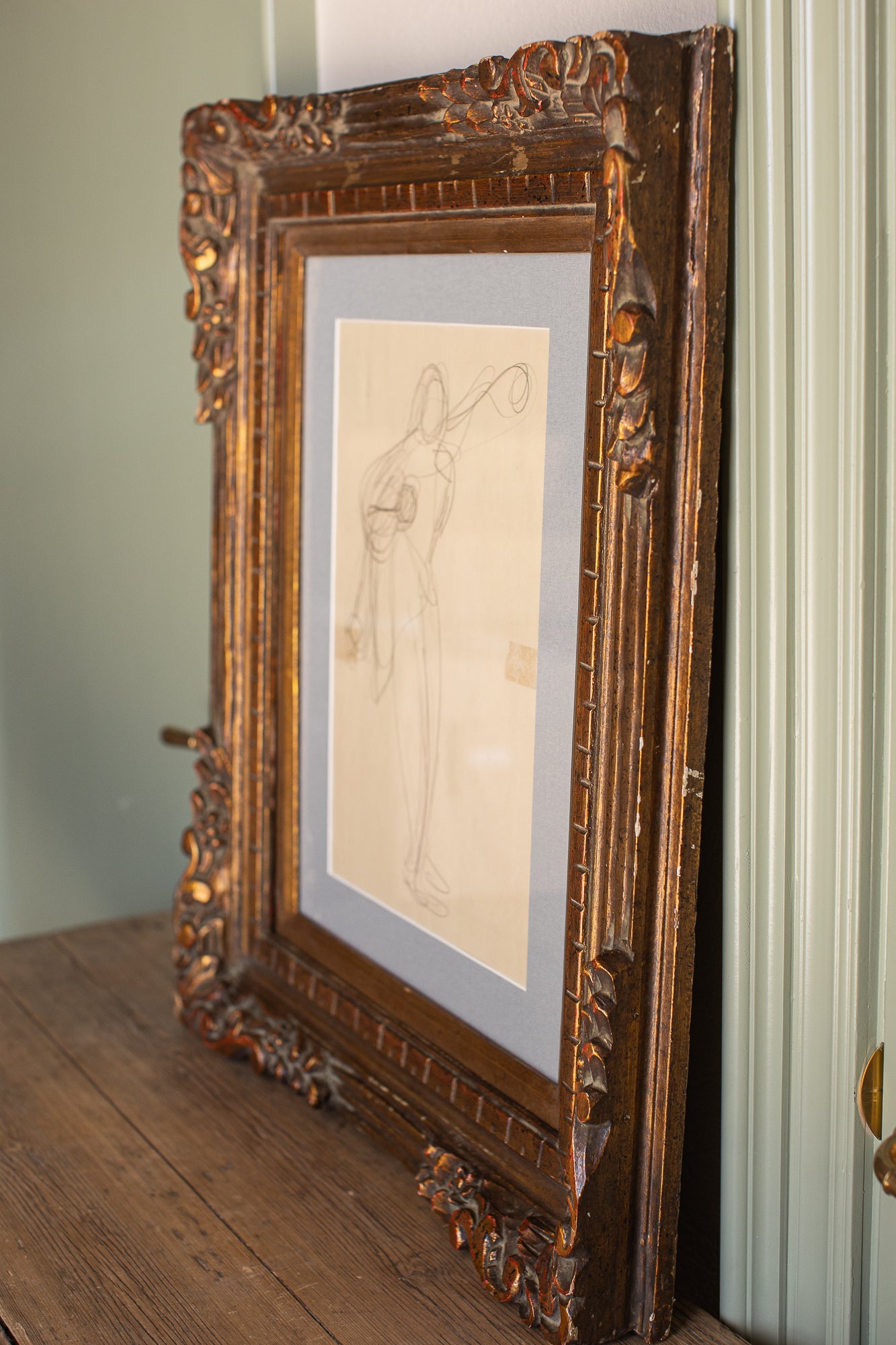 Vintage Figure Sketch in Ornate Frame