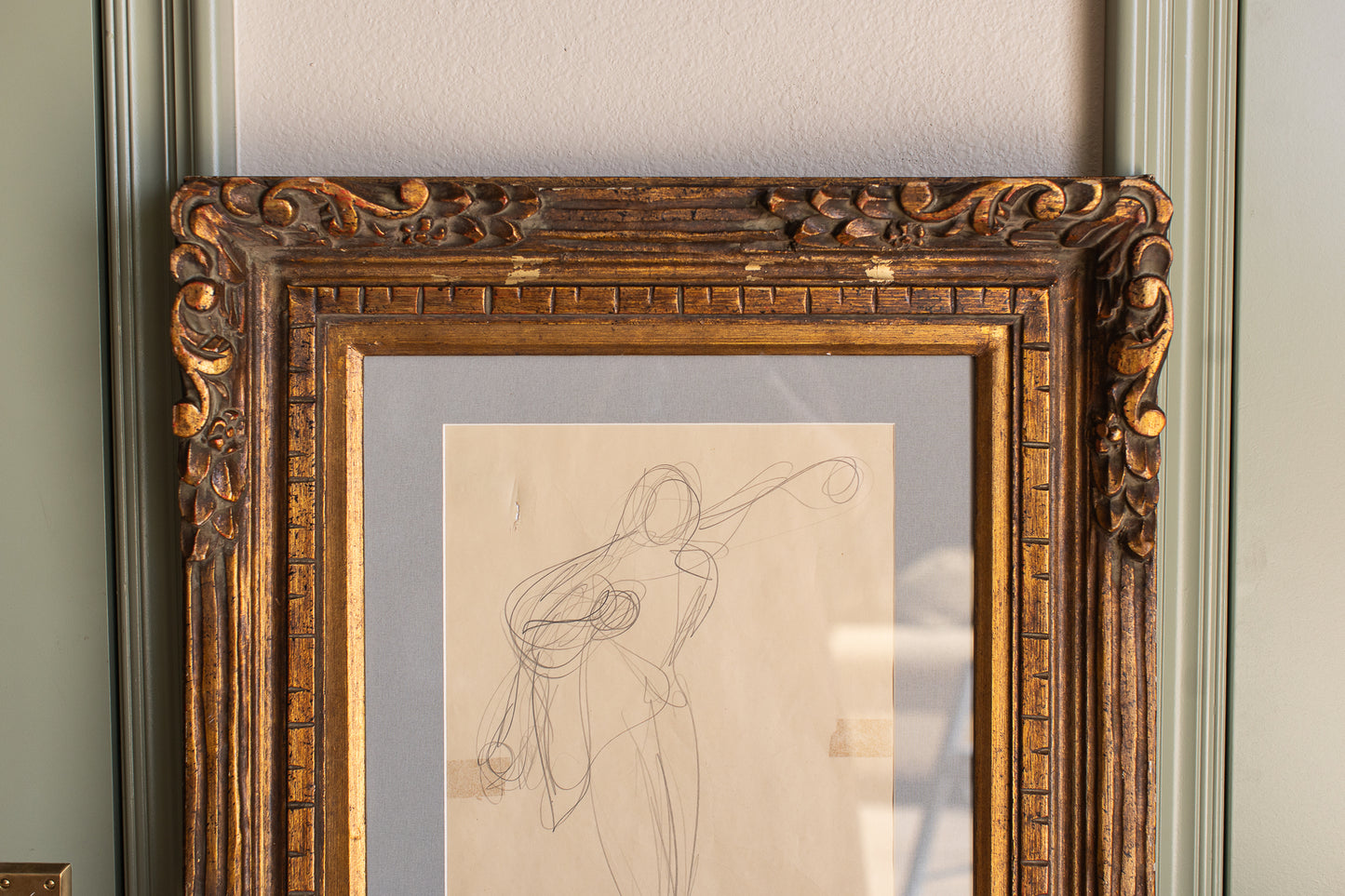 Vintage Figure Sketch in Ornate Frame