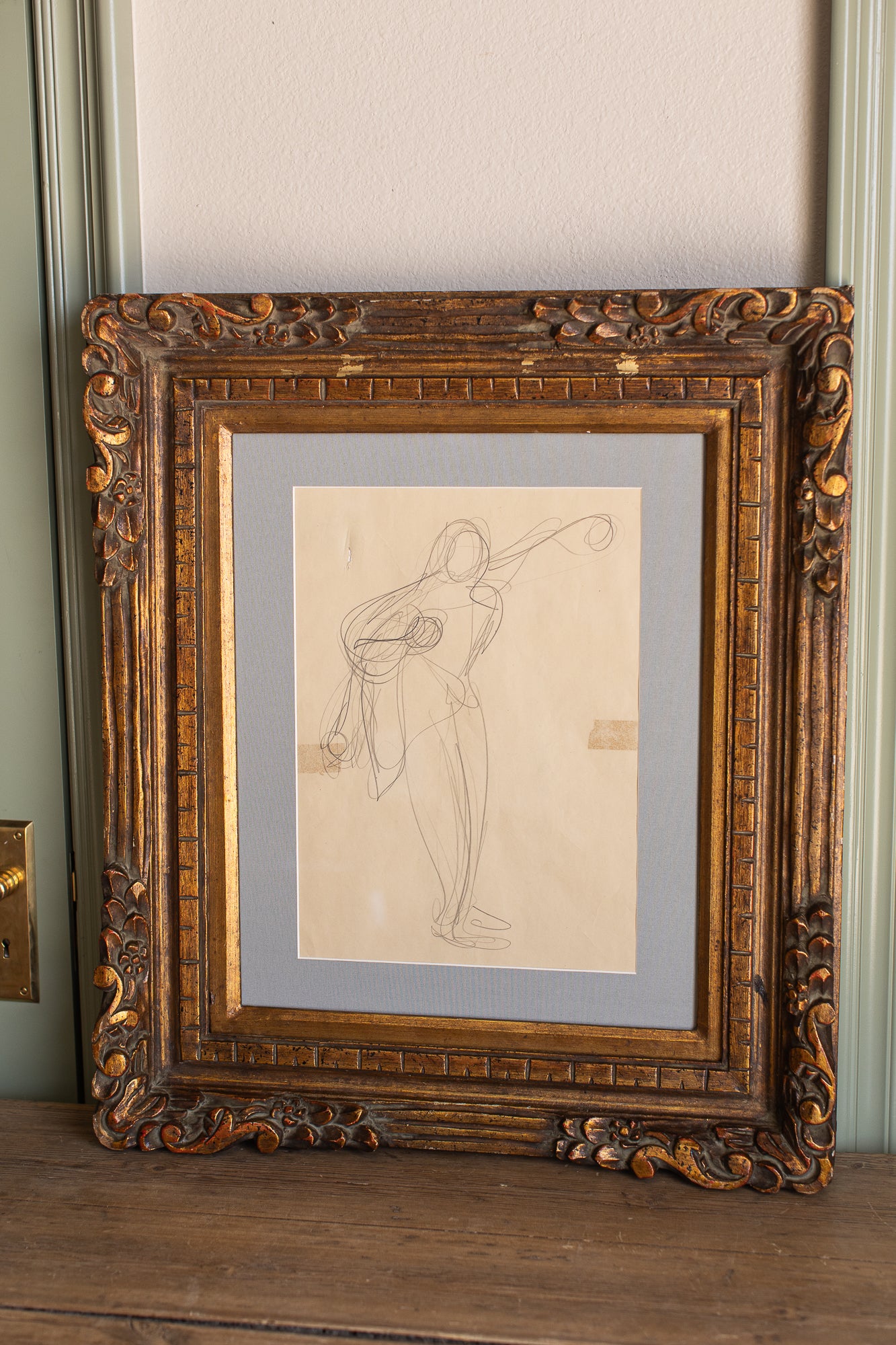 Vintage Figure Sketch in Ornate Frame