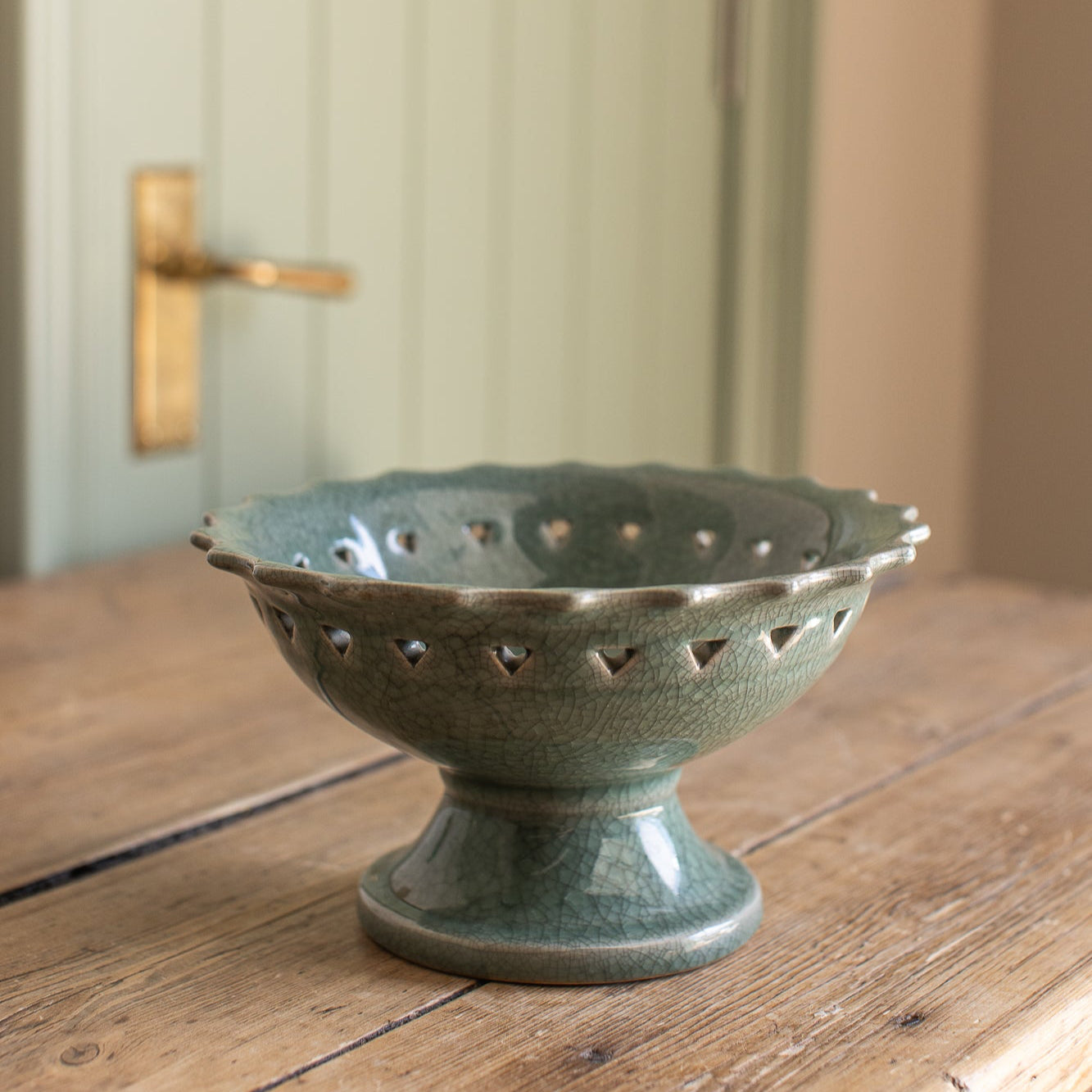 Vintage Celadon Crackle Glaze Compote