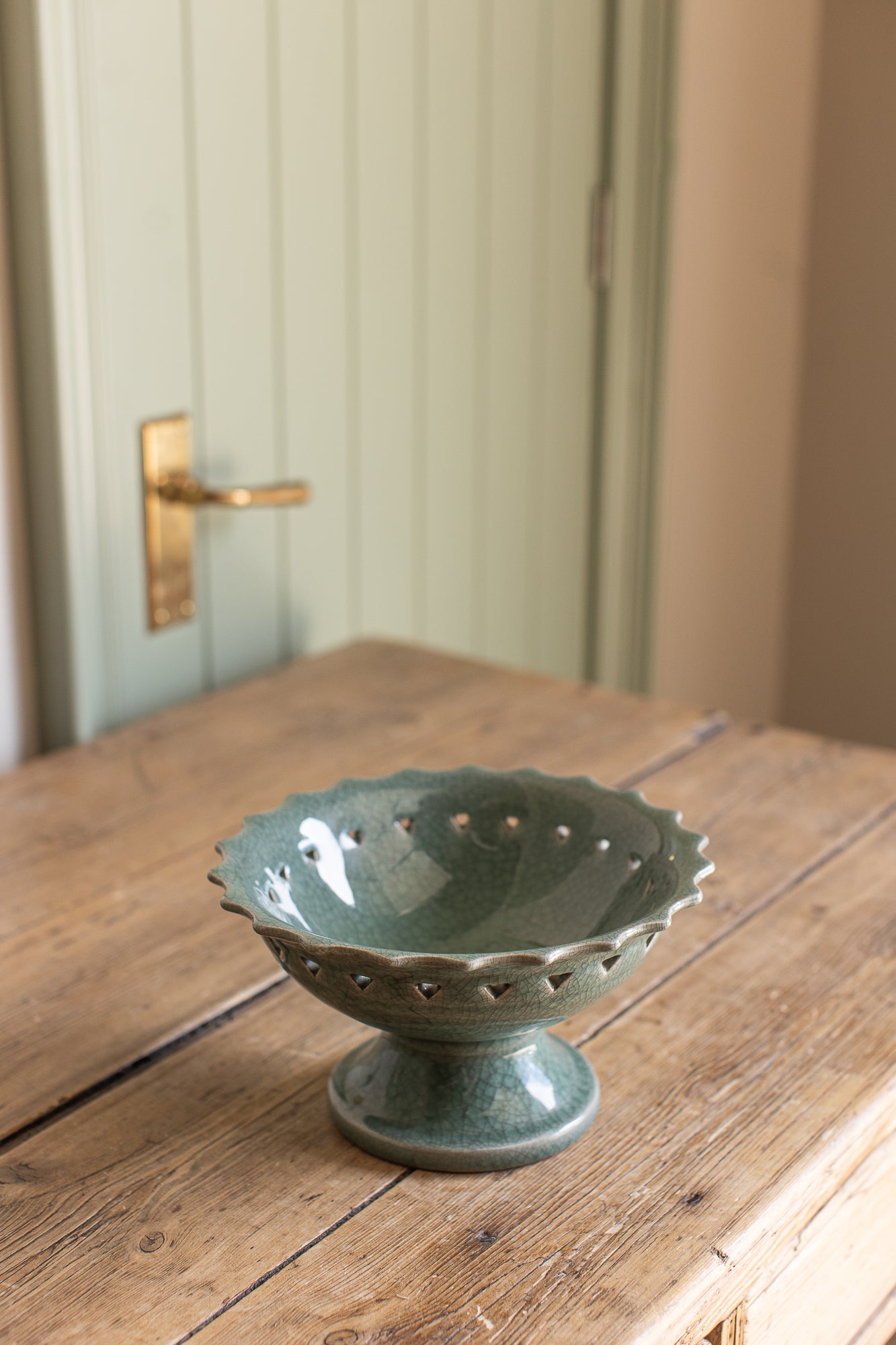 Vintage Celadon Crackle Glaze Compote