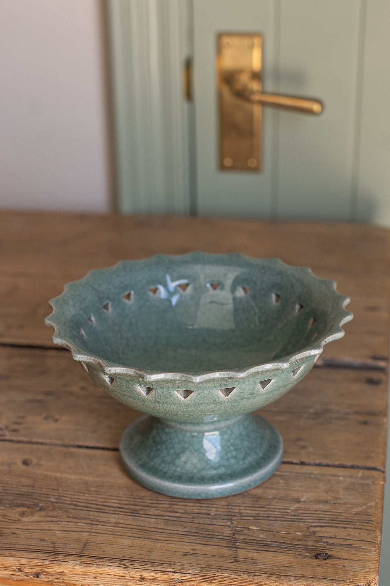 Vintage Celadon Crackle Glaze Compote