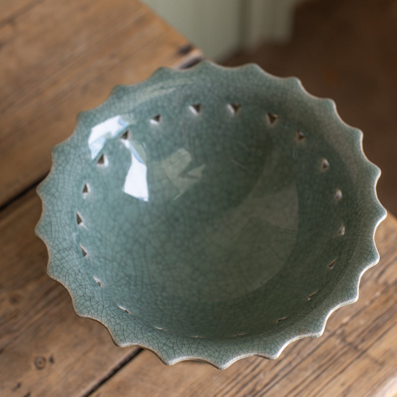 Vintage Celadon Crackle Glaze Compote