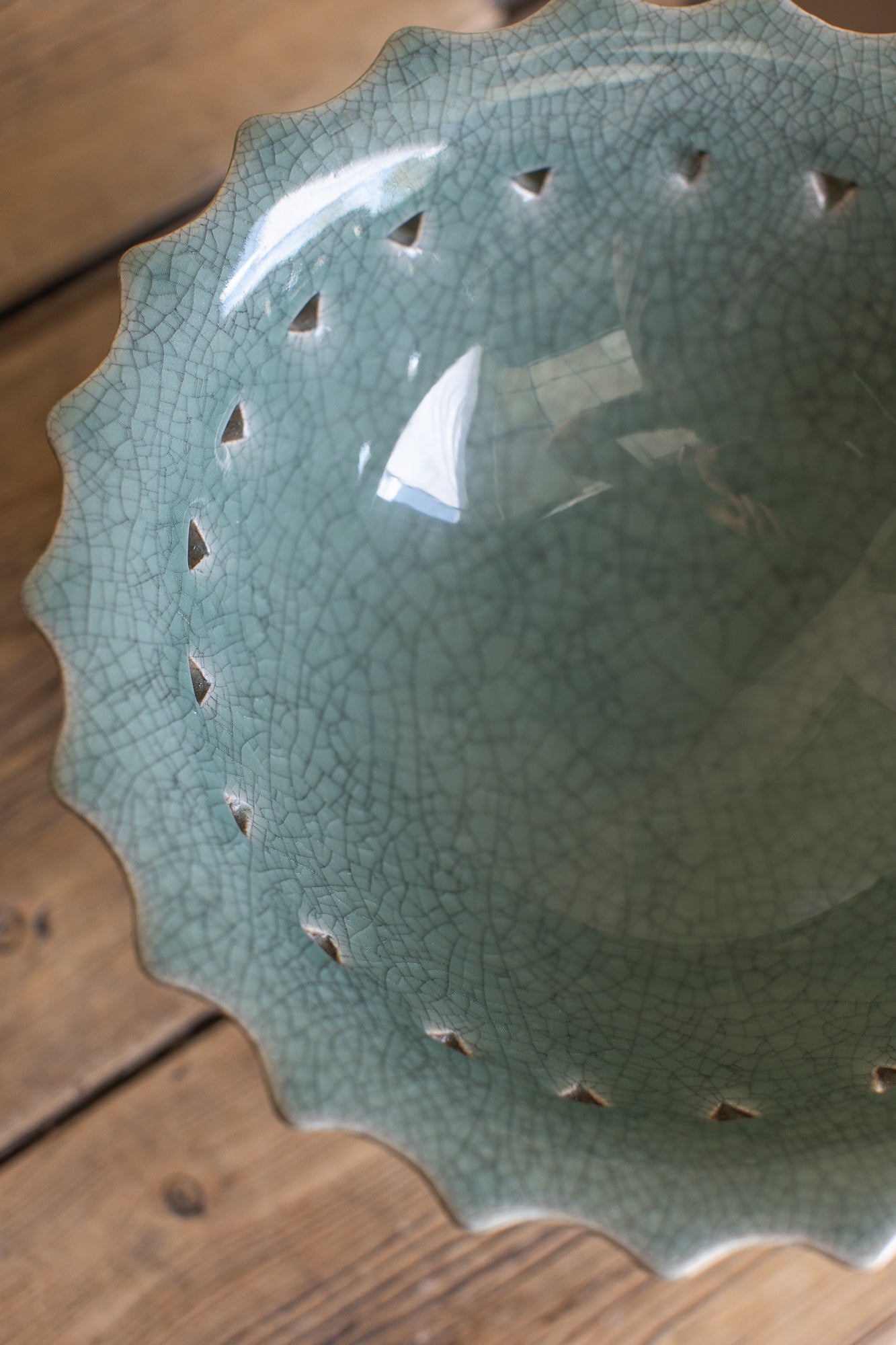 Vintage Celadon Crackle Glaze Compote