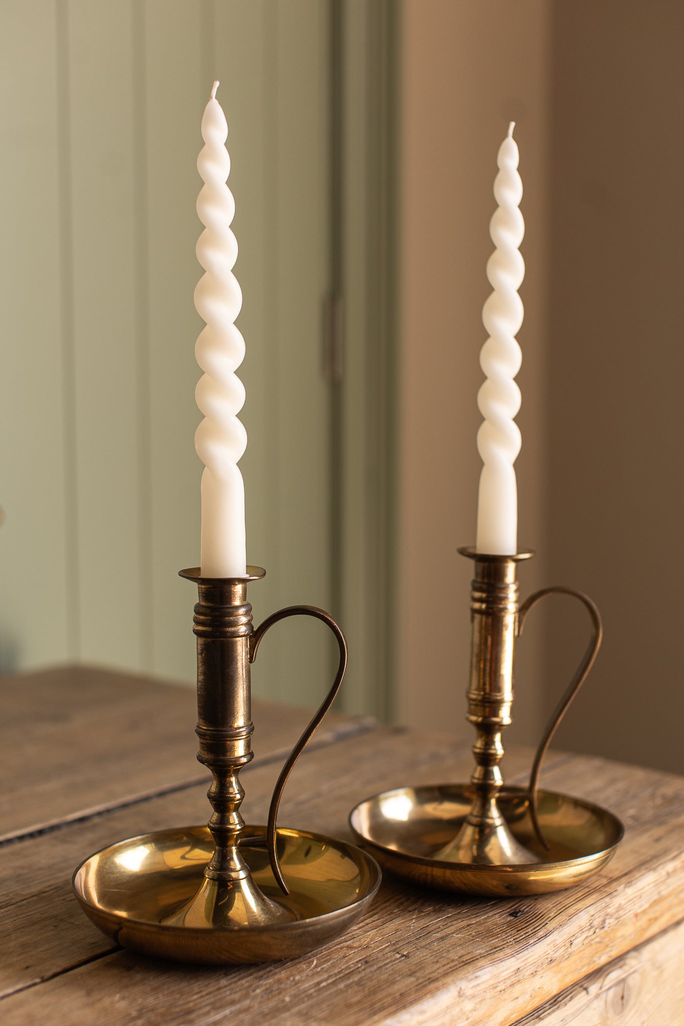 Vintage Brass Chamberstick Pair