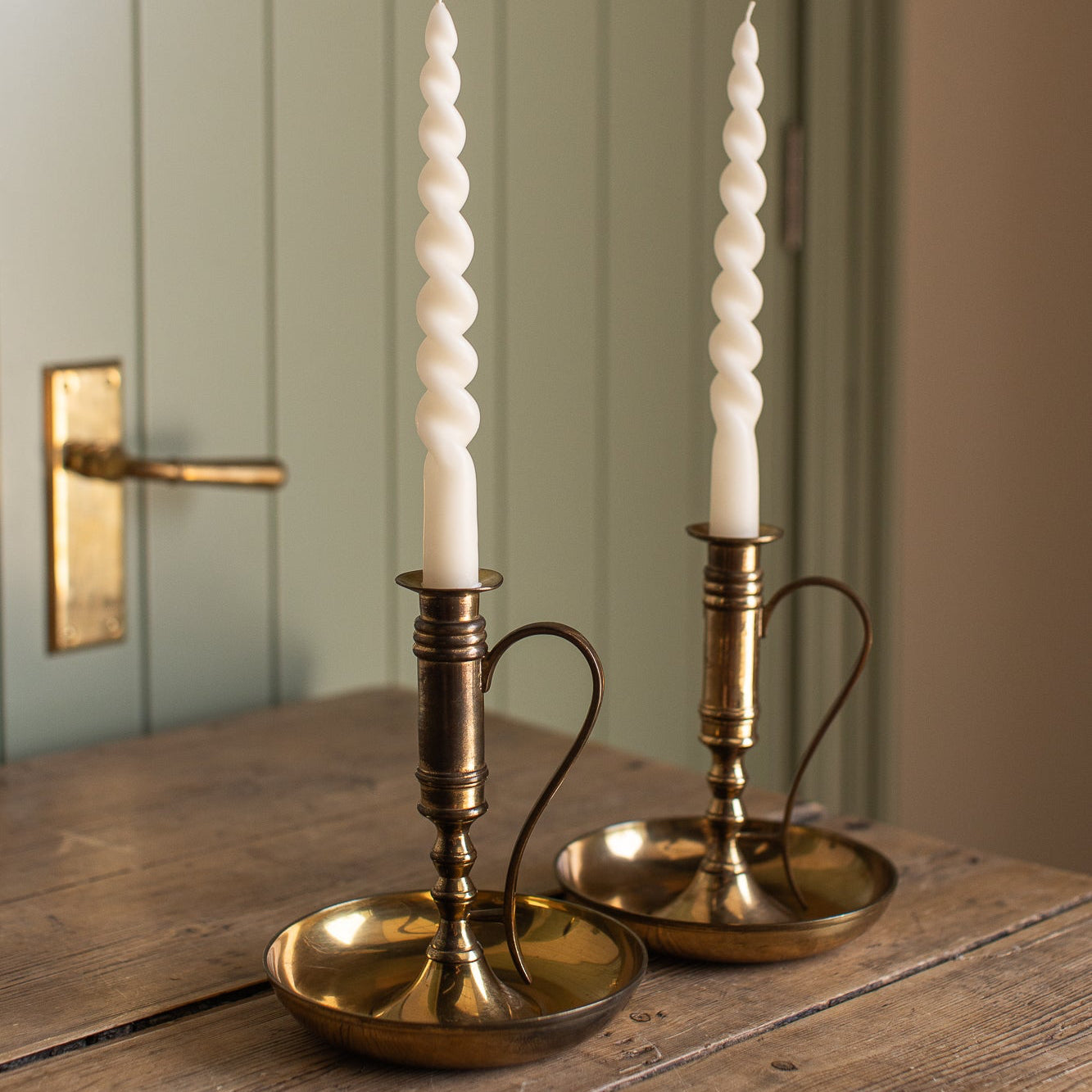 Vintage Brass Chamberstick Pair