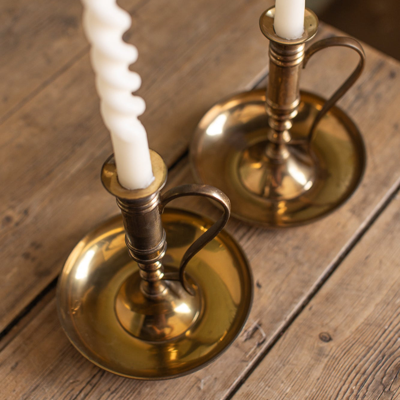 Vintage Brass Chamberstick Pair