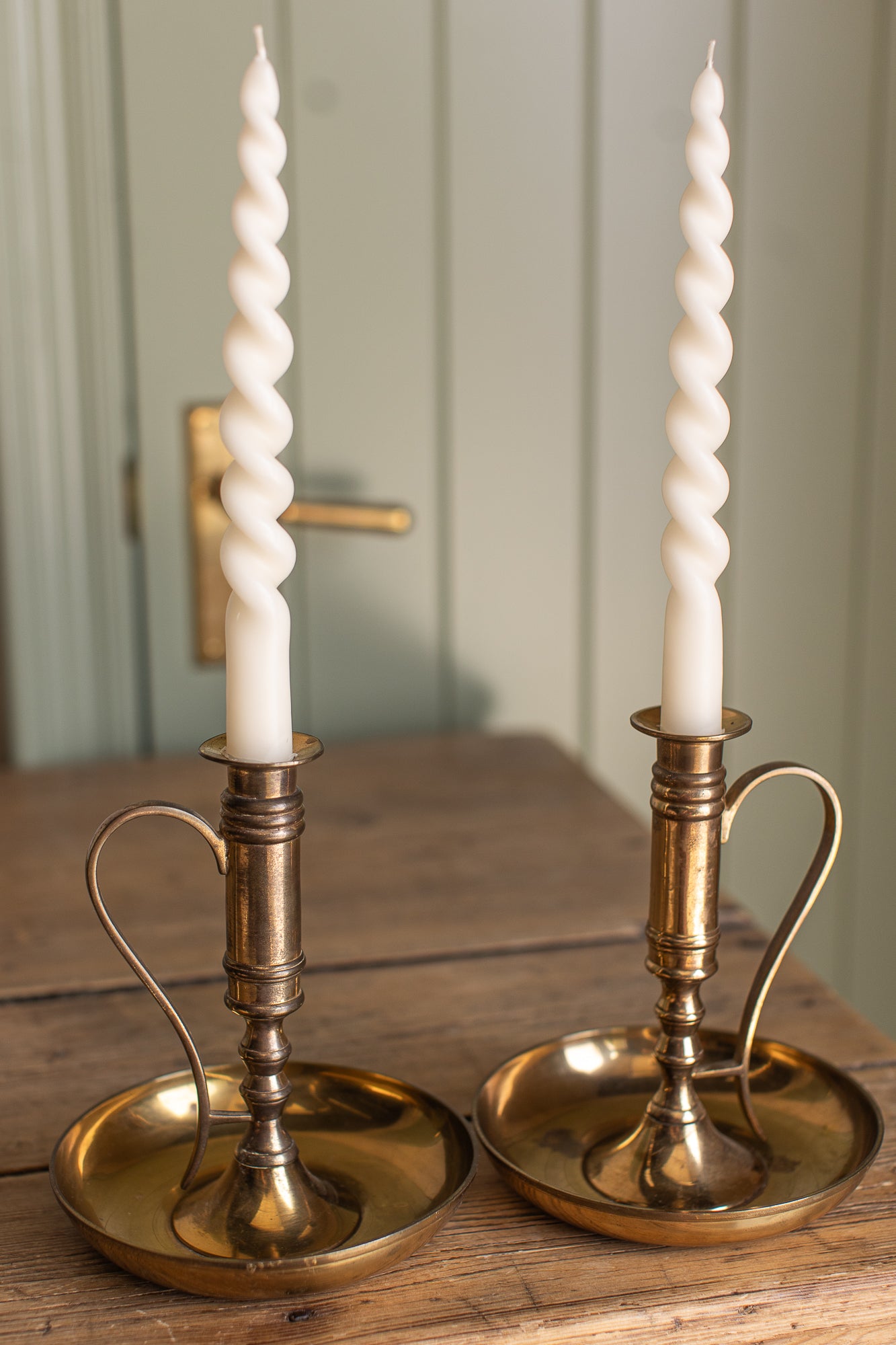 Vintage Brass Chamberstick Pair