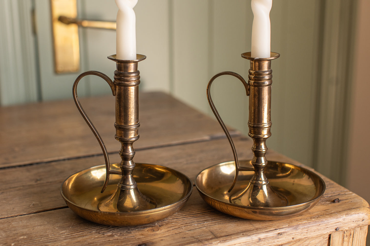Vintage Brass Chamberstick Pair