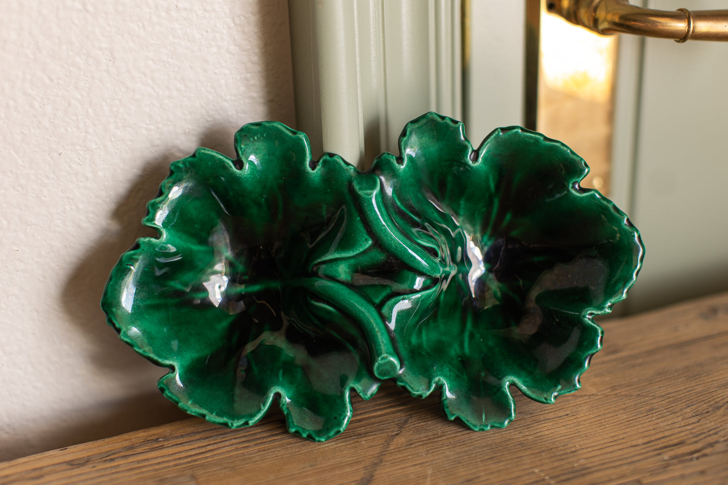 Vintage Green Leaf Majolica Dish