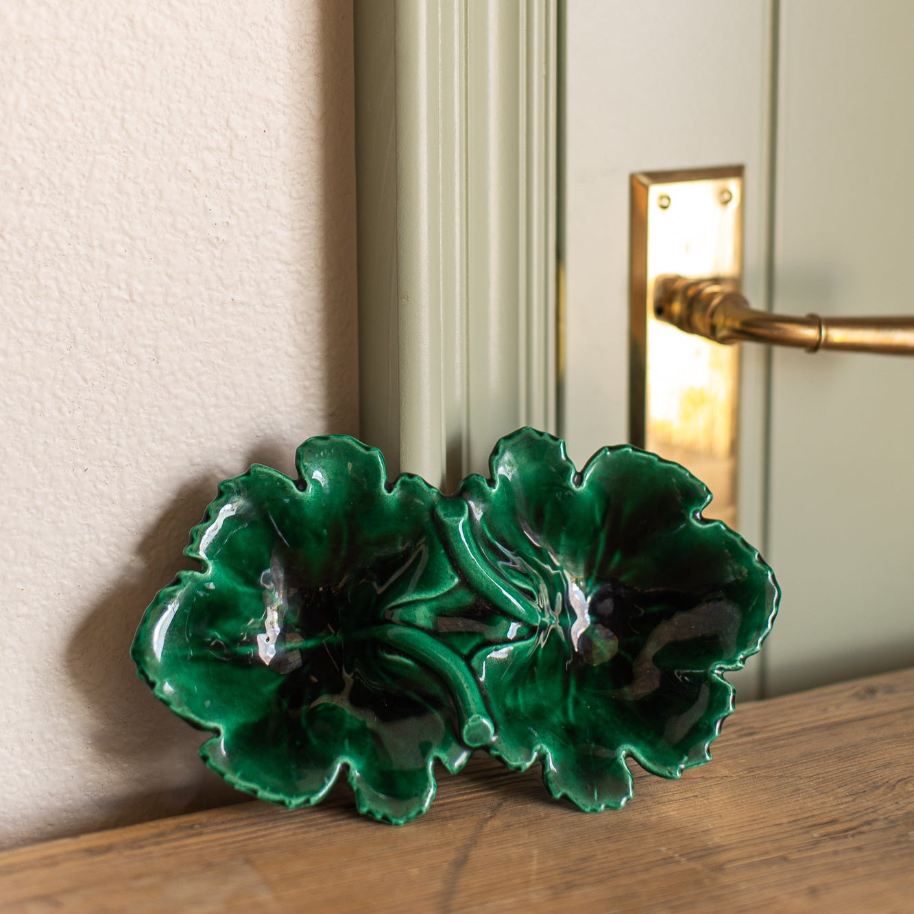 Vintage Green Leaf Majolica Dish