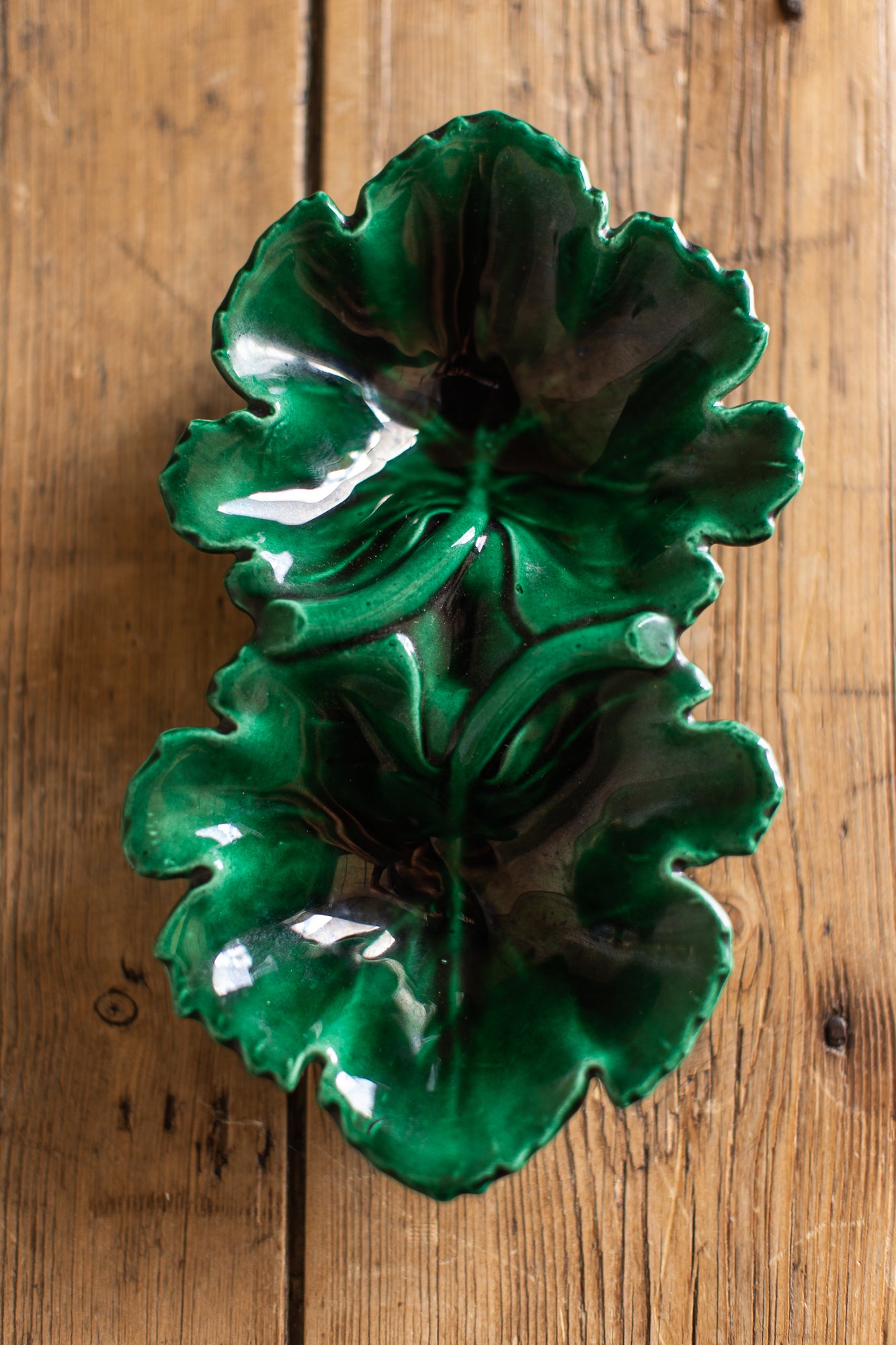 Vintage Green Leaf Majolica Dish