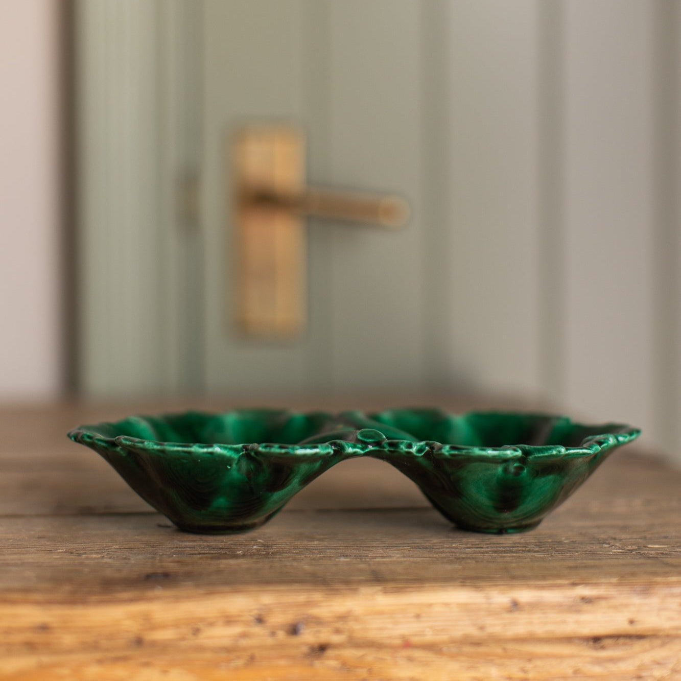 Vintage Green Leaf Majolica Dish