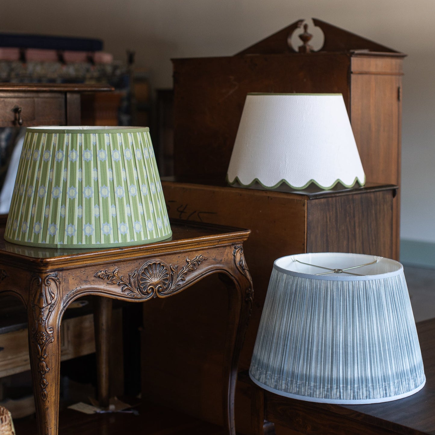 Green Ikat Shirred Lampshade