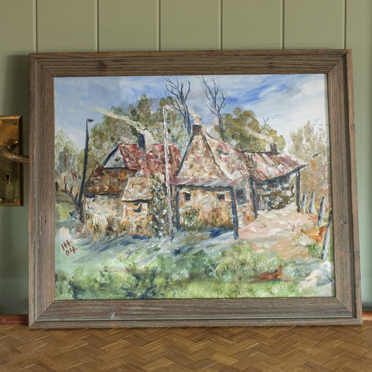 Rustic Cabin Landscape Painting by H.H.