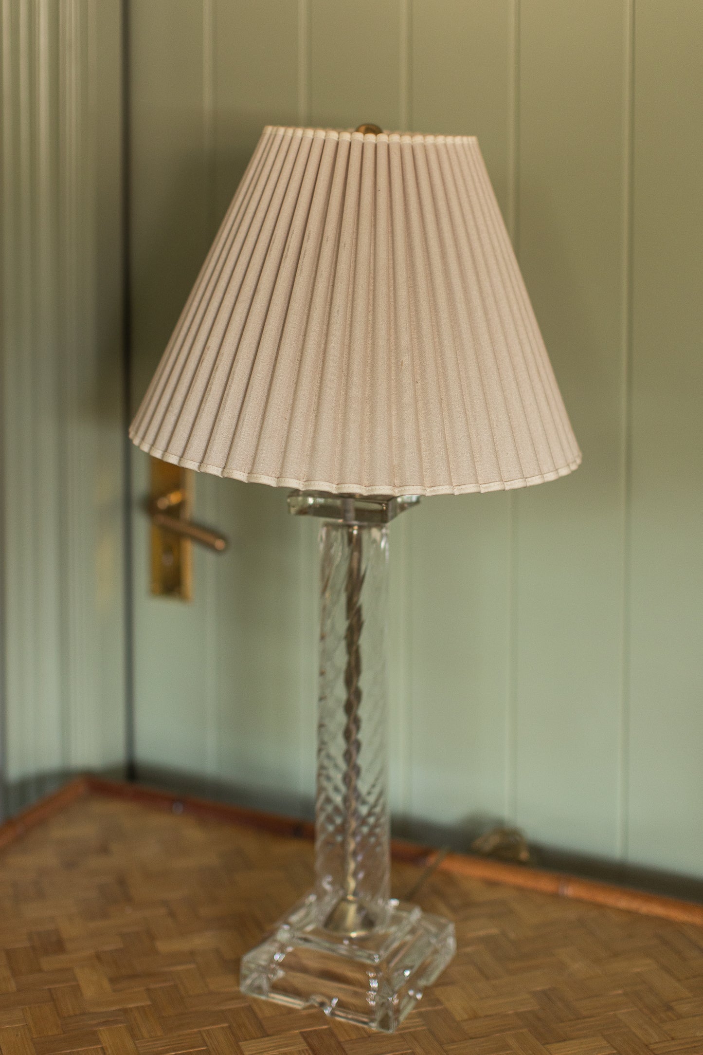 Vintage Cut Crystal Column Lamp with Pleated Shade