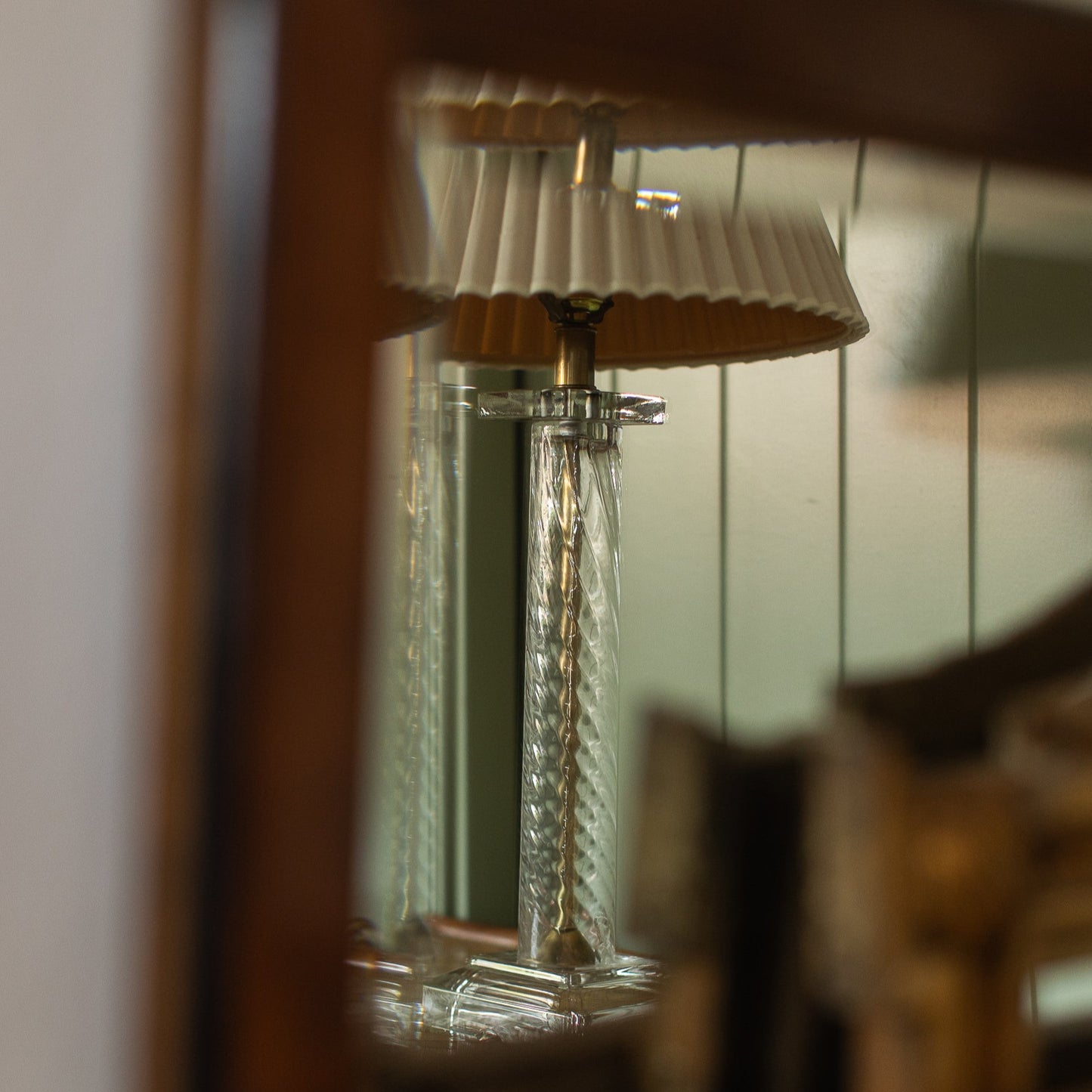 Vintage Cut Crystal Column Lamp with Pleated Shade