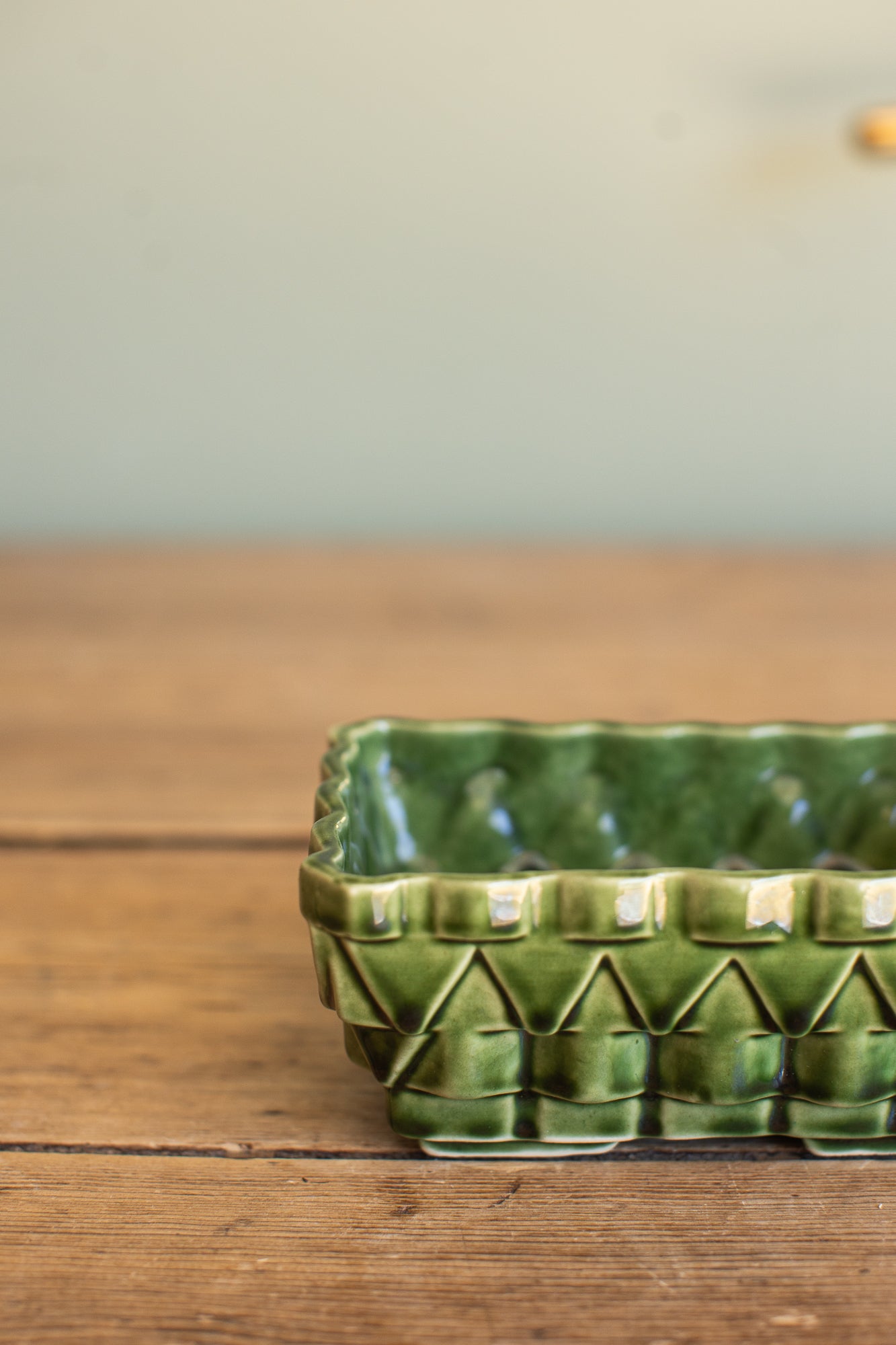 Vintage Green Glazed Basketweave Planter