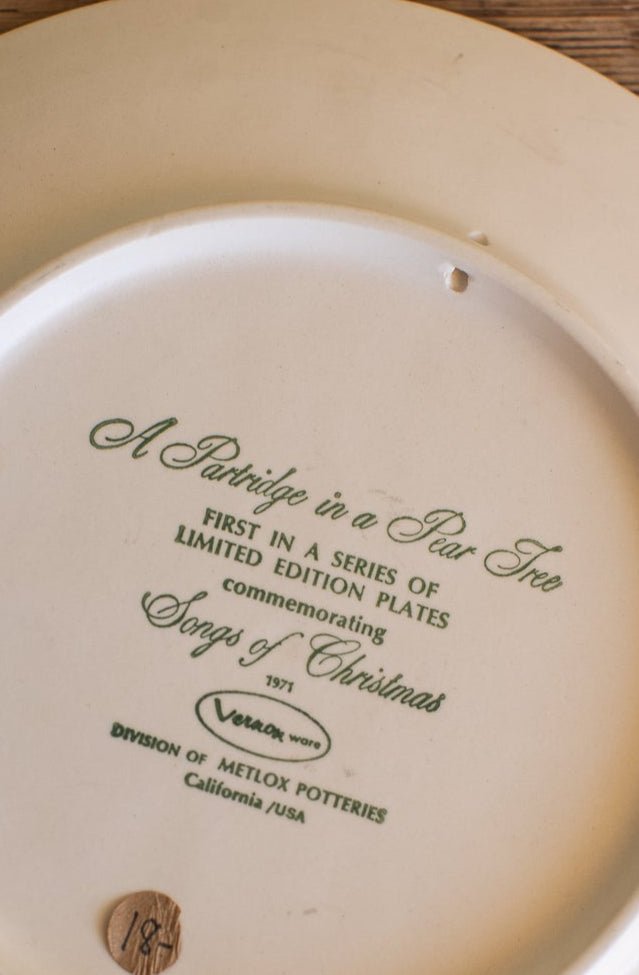 Vintage "Partridge in a Pear Tree" Christmas Plate - OAKSTREET SHOPPE
