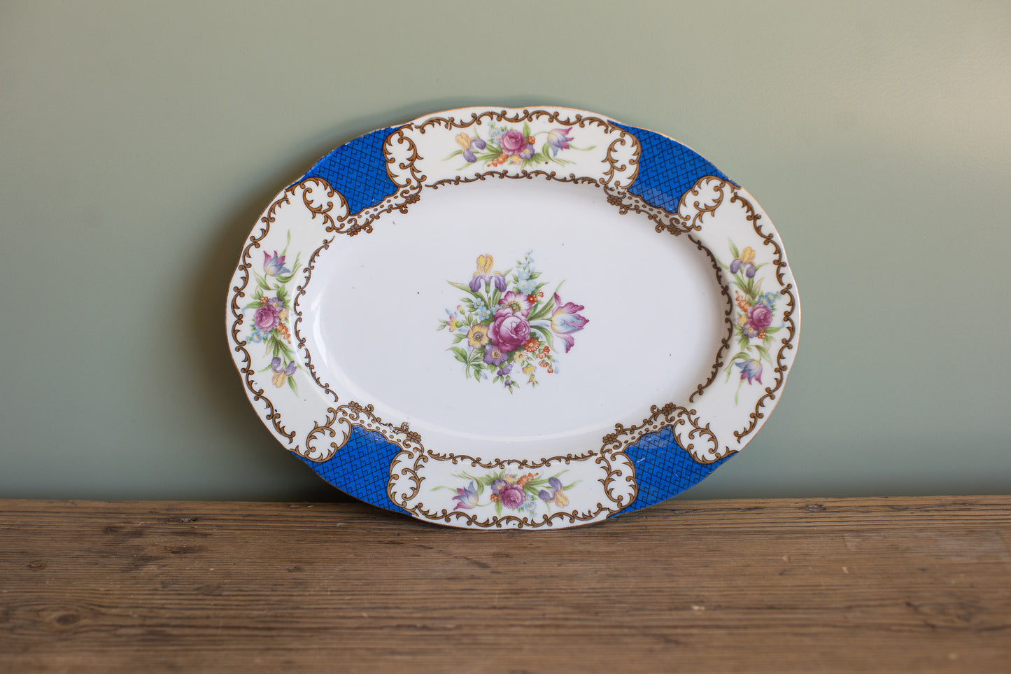 Mid-Century Floral Set, Cobalt & Gilt