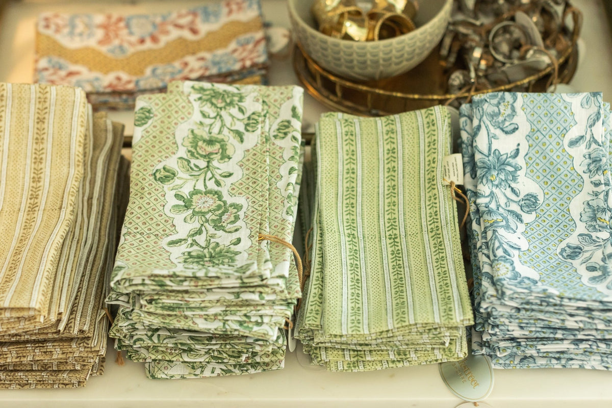Striped Green Linen Napkin - OAKSTREET SHOPPE
