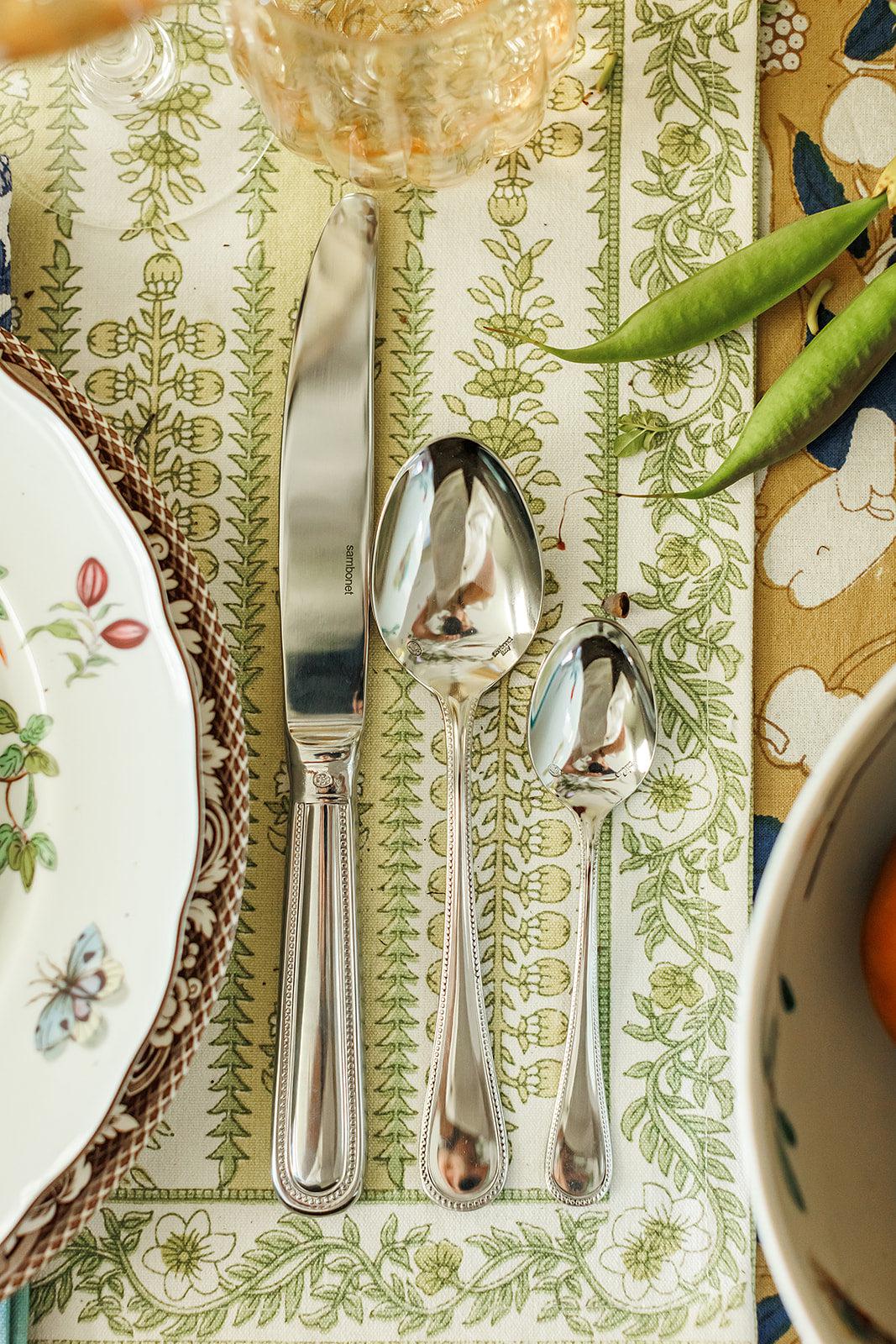 Perles Stainless Steel 5-Piece Flatware + Serving Pieces (Sambonet)