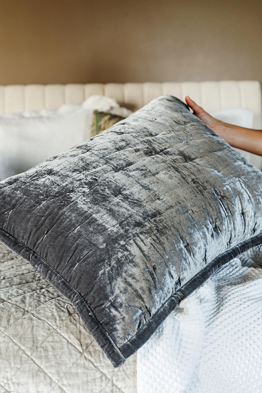 Quilted Faux Silk Bedding, Dark Slate - OAKSTREET SHOPPE