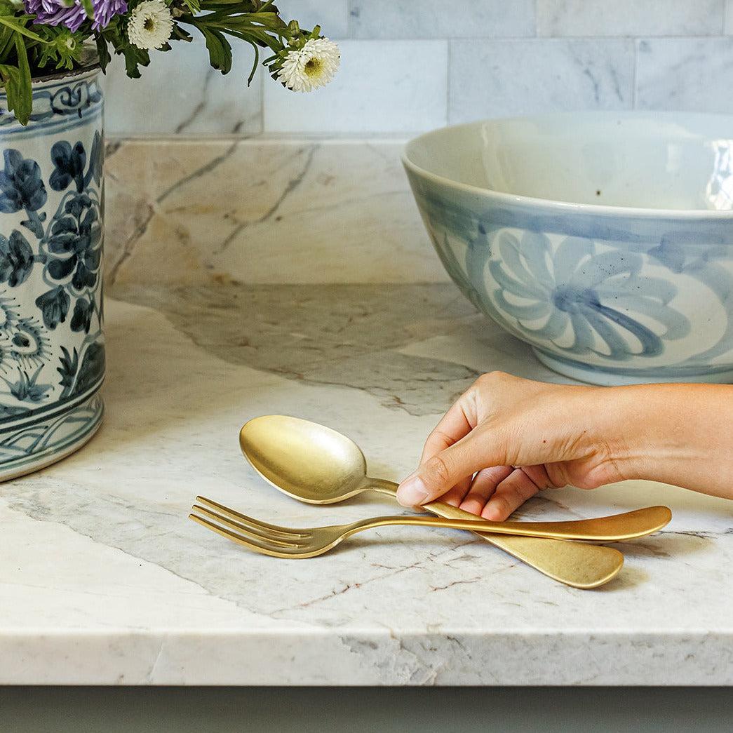 Michelangelo Vintage Oro 5-Piece Flatware + Serving Pieces (Mepra) - OAKSTREET SHOPPE