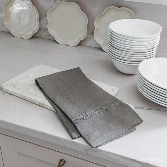 Embroidered Hand Towels, Pewter