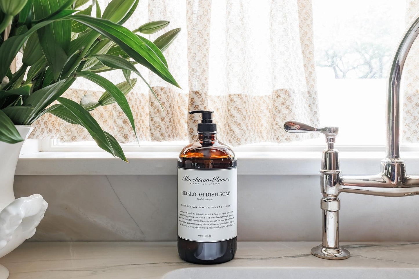 Heirloom Dish Soap in Amber Glass Dispenser, Australian White Grapefruit