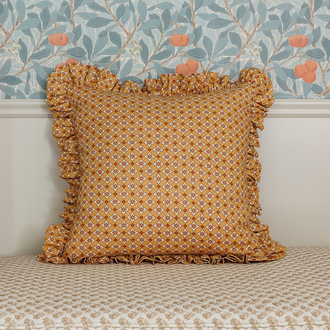 Golden Tiles Ruffle Pillow