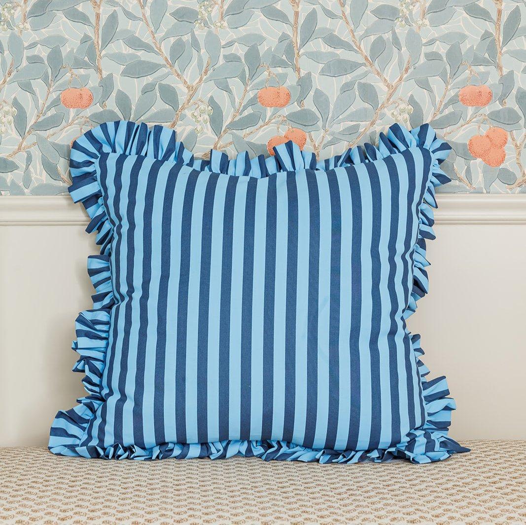 Blue Stripe Ruffle Pillow