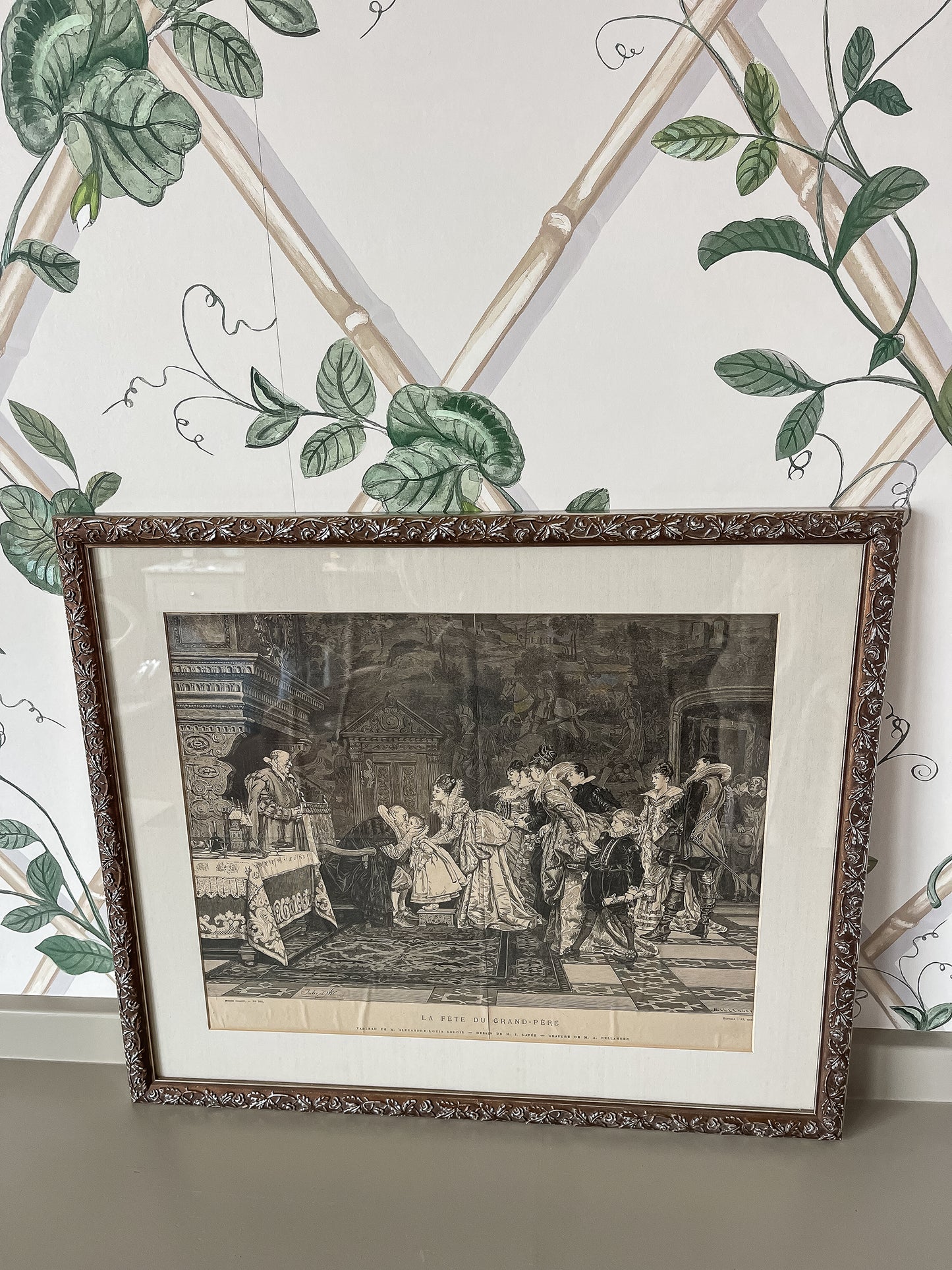 Framed La Fête du Grand-Père” – Antique 19th-Century French Engraving
