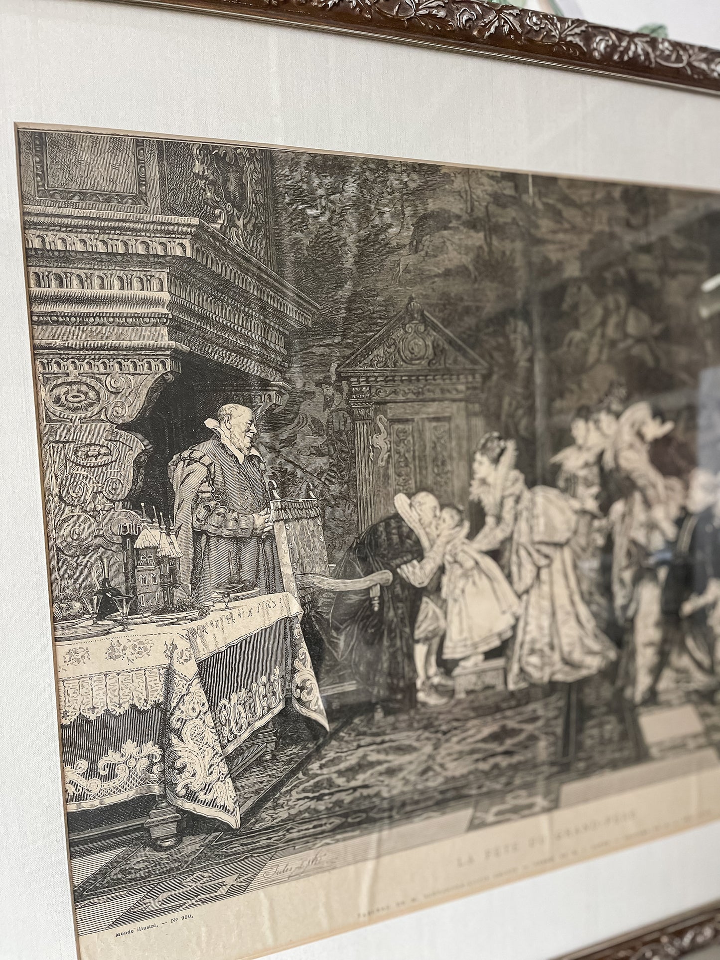 Framed La Fête du Grand-Père” – Antique 19th-Century French Engraving