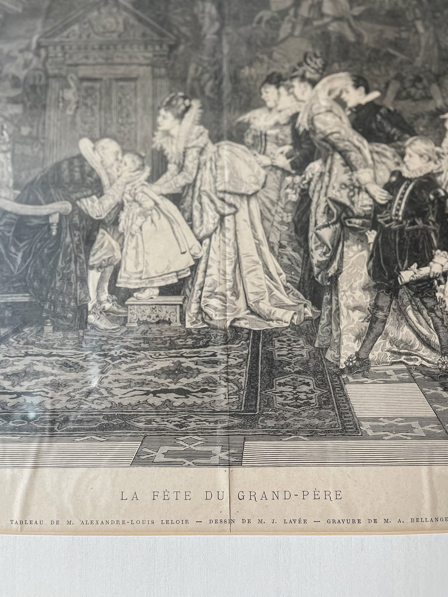 Framed La Fête du Grand-Père” – Antique 19th-Century French Engraving
