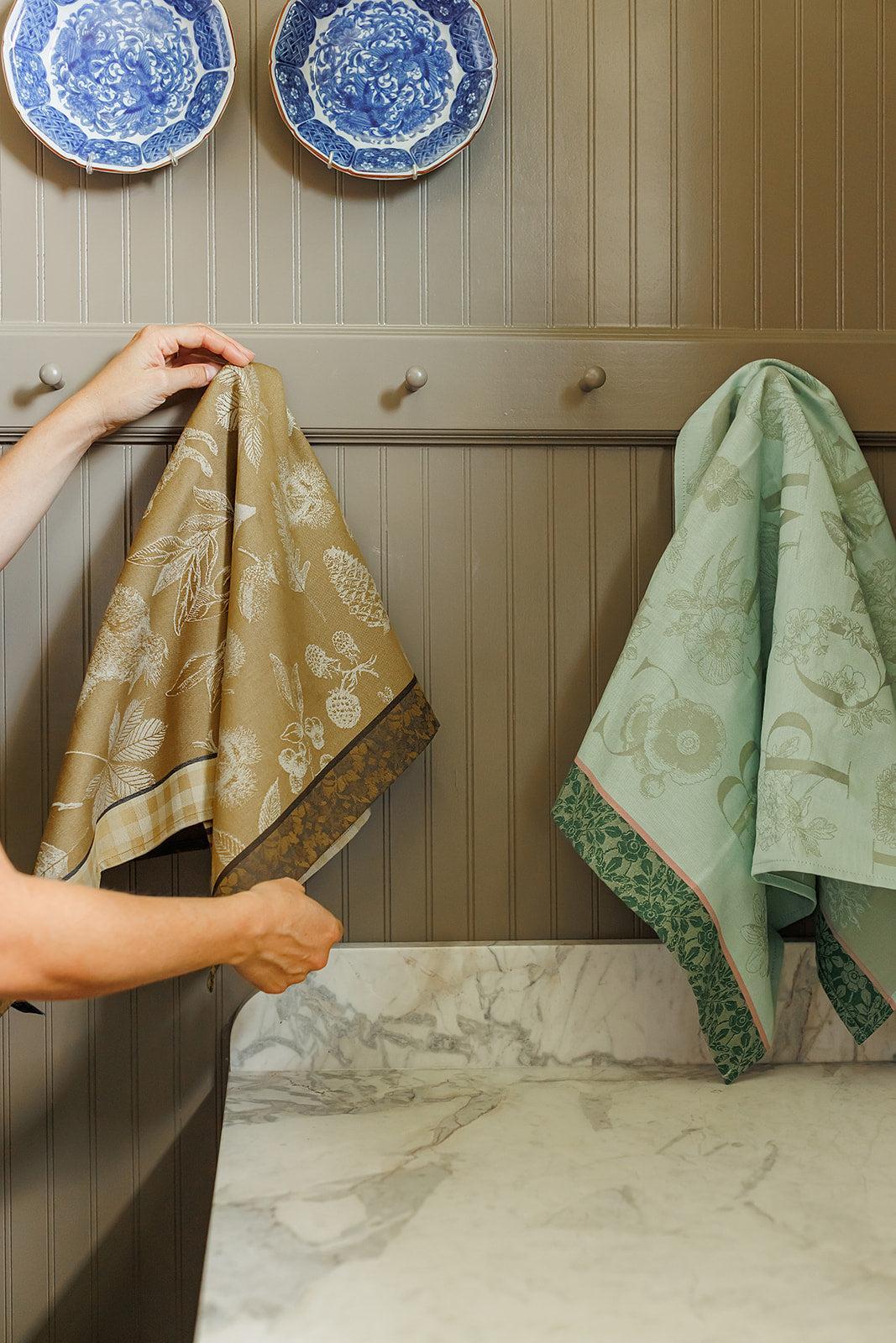 dans le bois gold tea hand kitchen towel jacquard francois french linens oakstreet shoppe