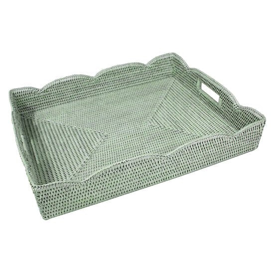 Green Rattan Scalloped Tray - OAKSTREET SHOPPE