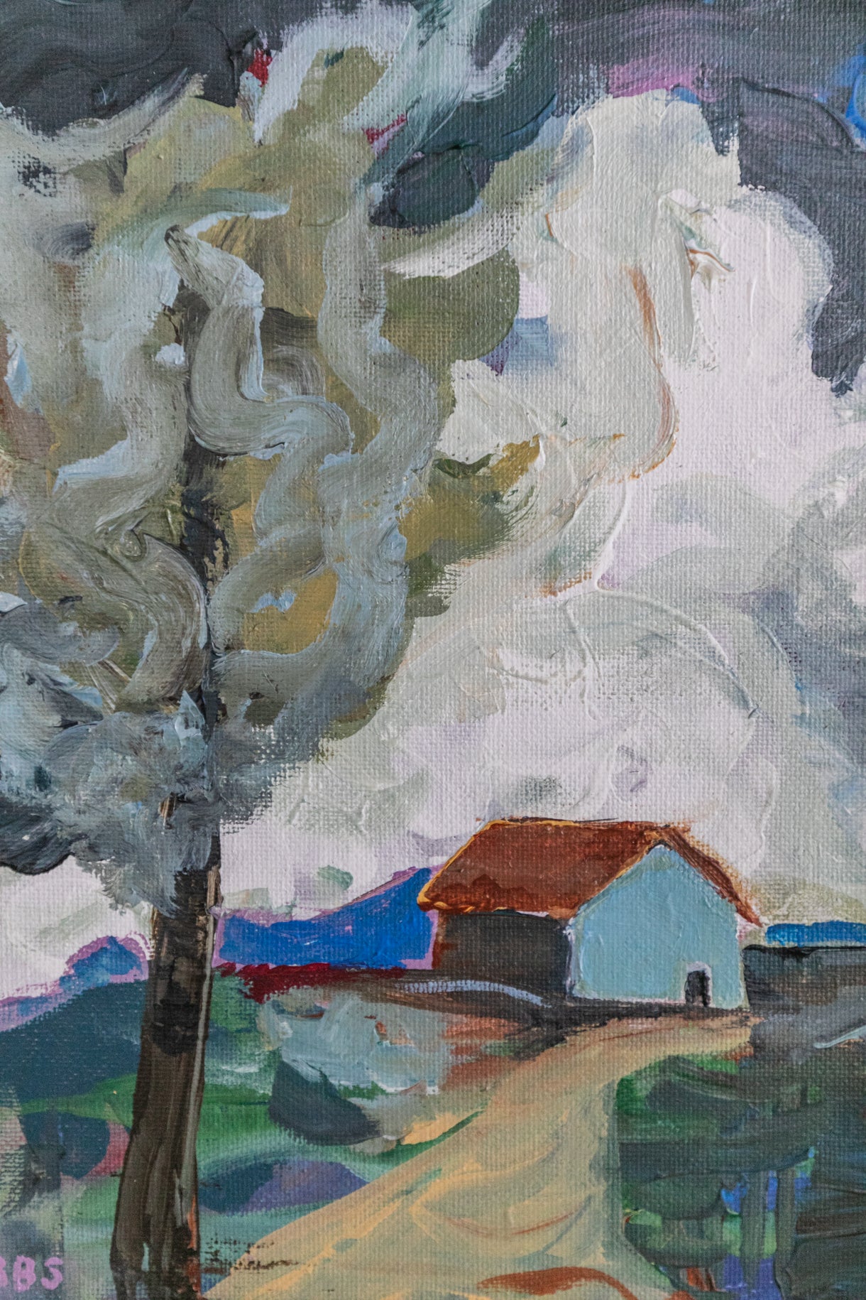 Red Roof Painting in Gold Frame