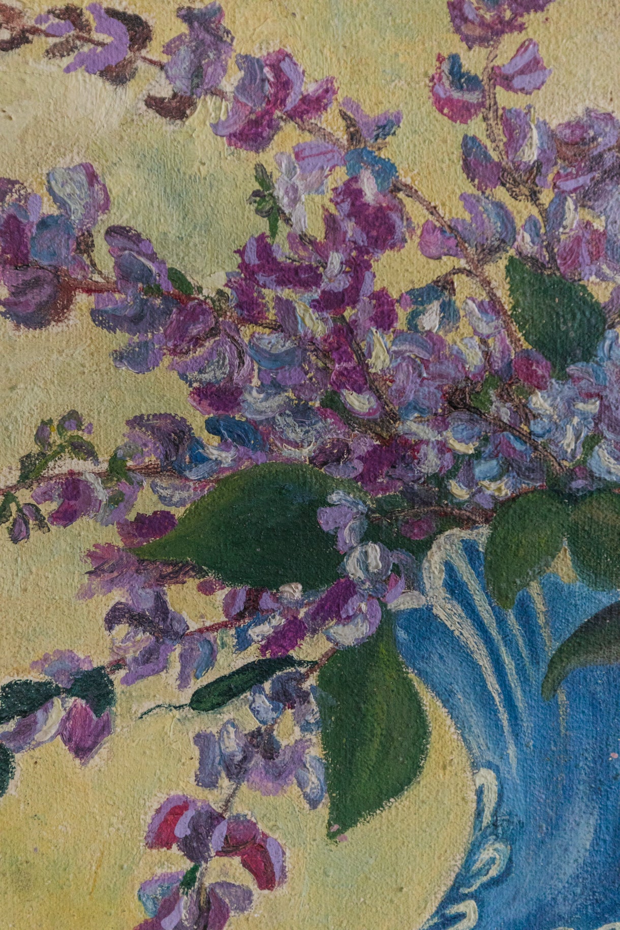 Purple Flowers in Blue Vase