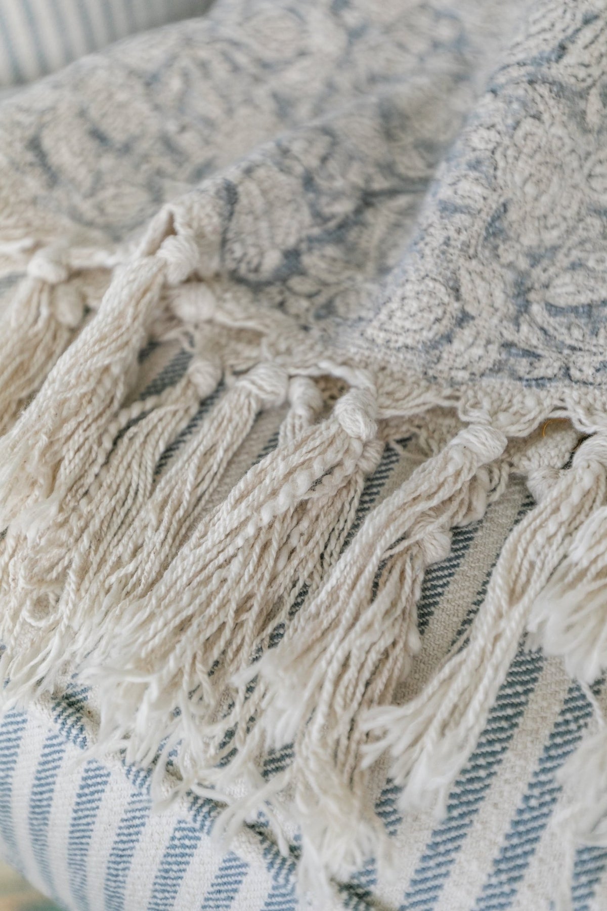 Handloom Blue Printed Throw - OAKSTREET SHOPPE