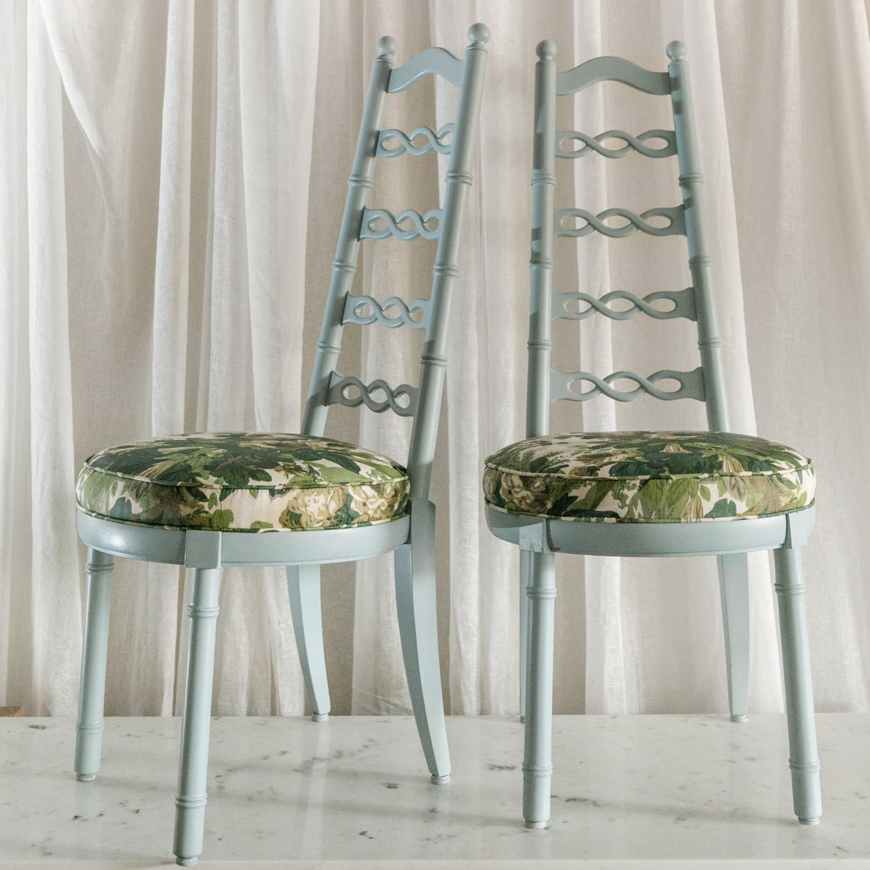 Vintage Pair of Chairs, Blue in Green Floral (Local Pickup Only)