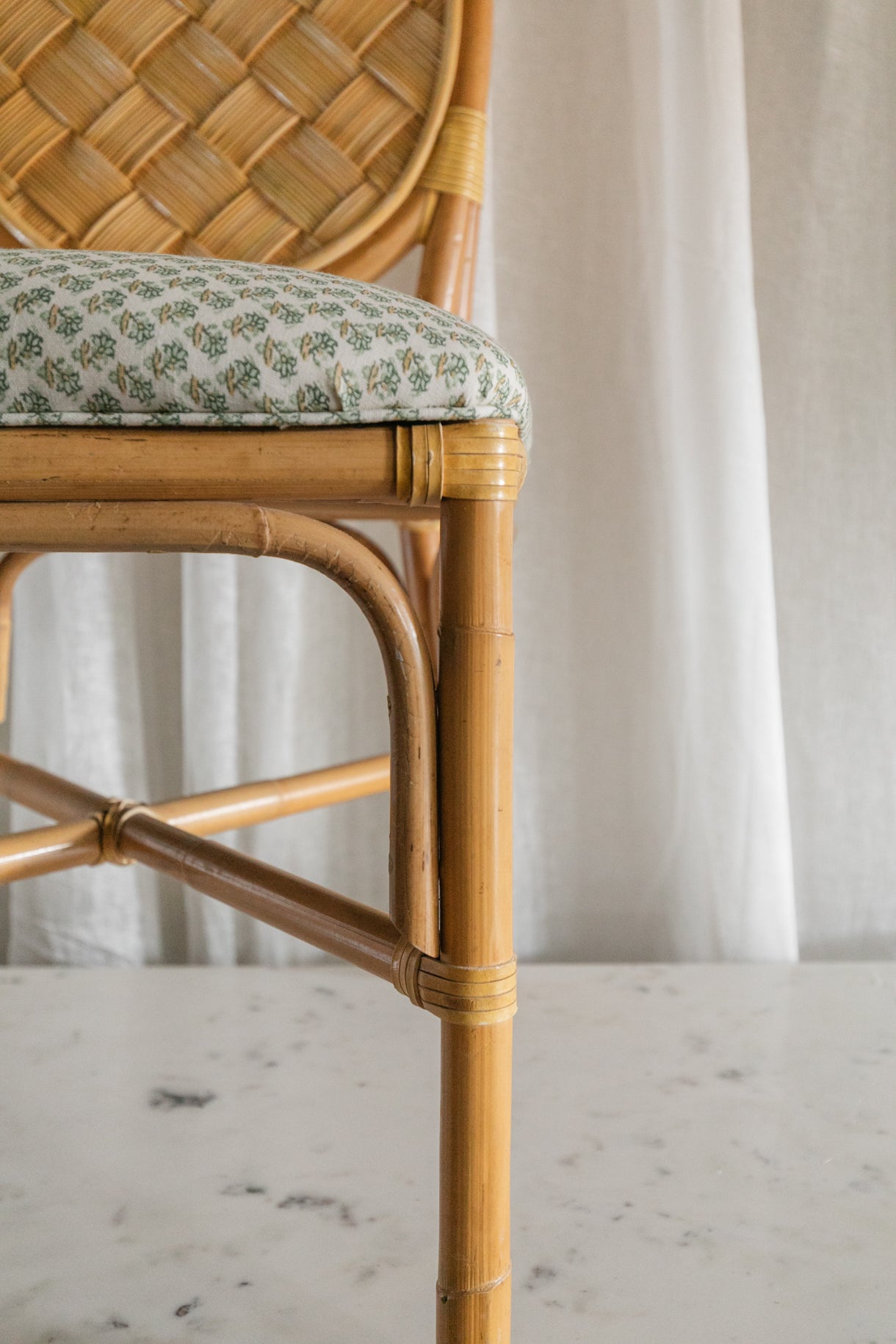 Vintage Woven Chair, Reupholstered Seat