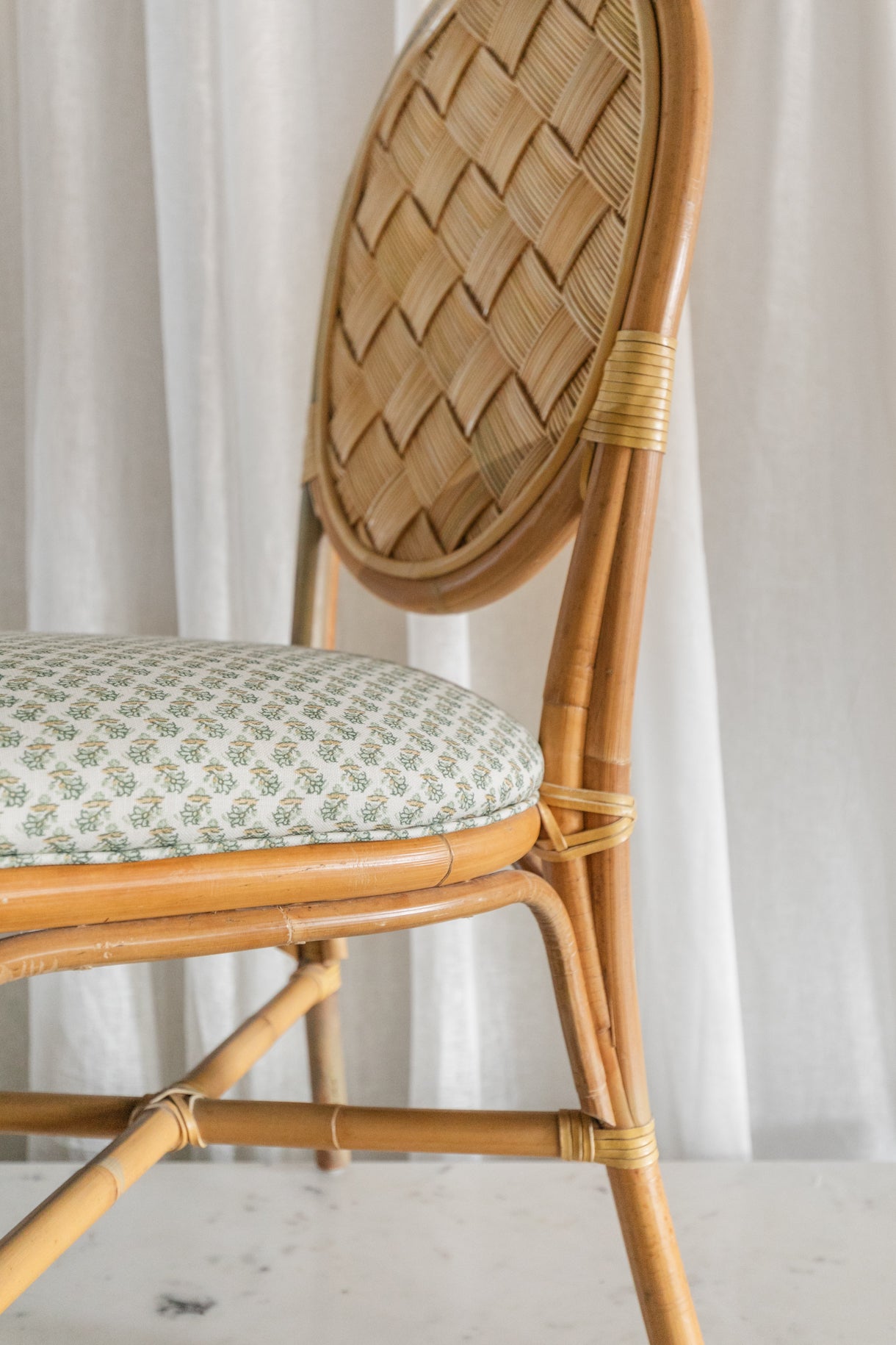 Vintage Woven Chair, Reupholstered Seat