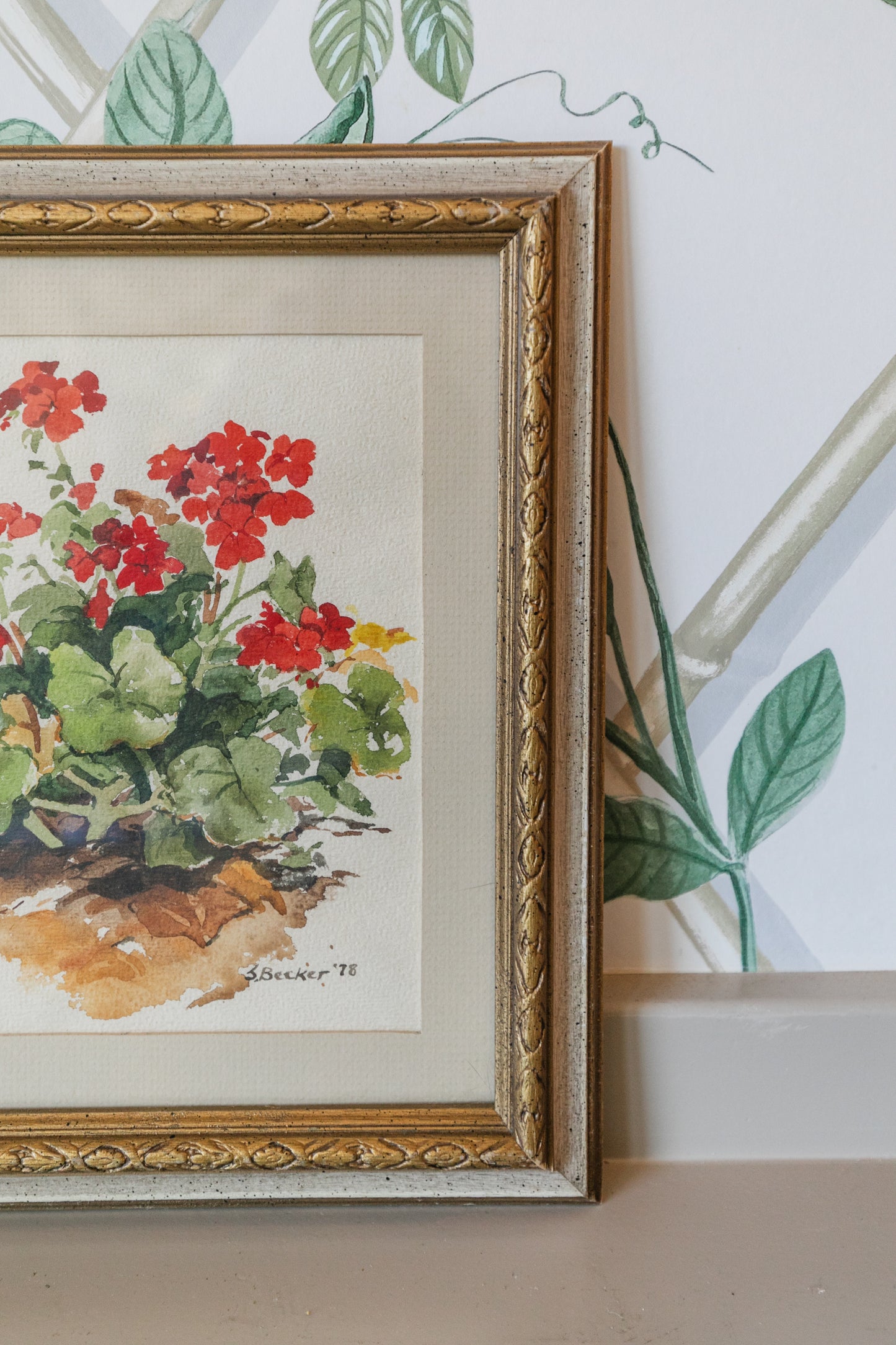 Geraniums Watercolor, Signed