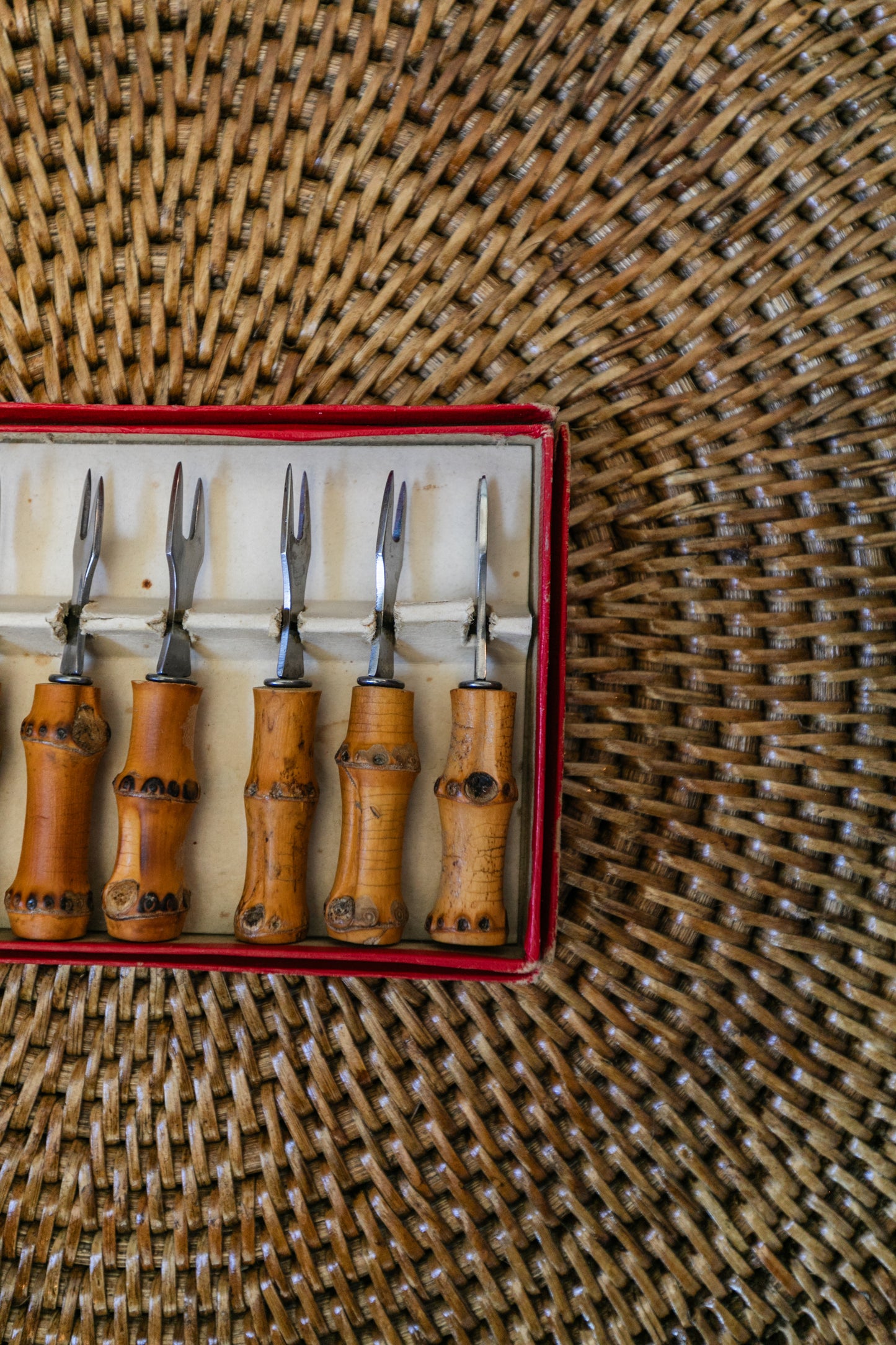 Vintage Bamboo Cocktail Fork Set