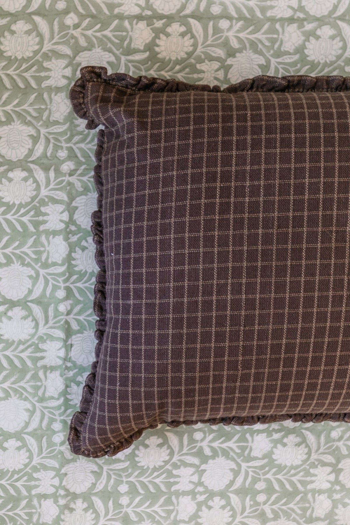 Chocolate Grid Throw Pillow, 16"x26" - OAKSTREET SHOPPE