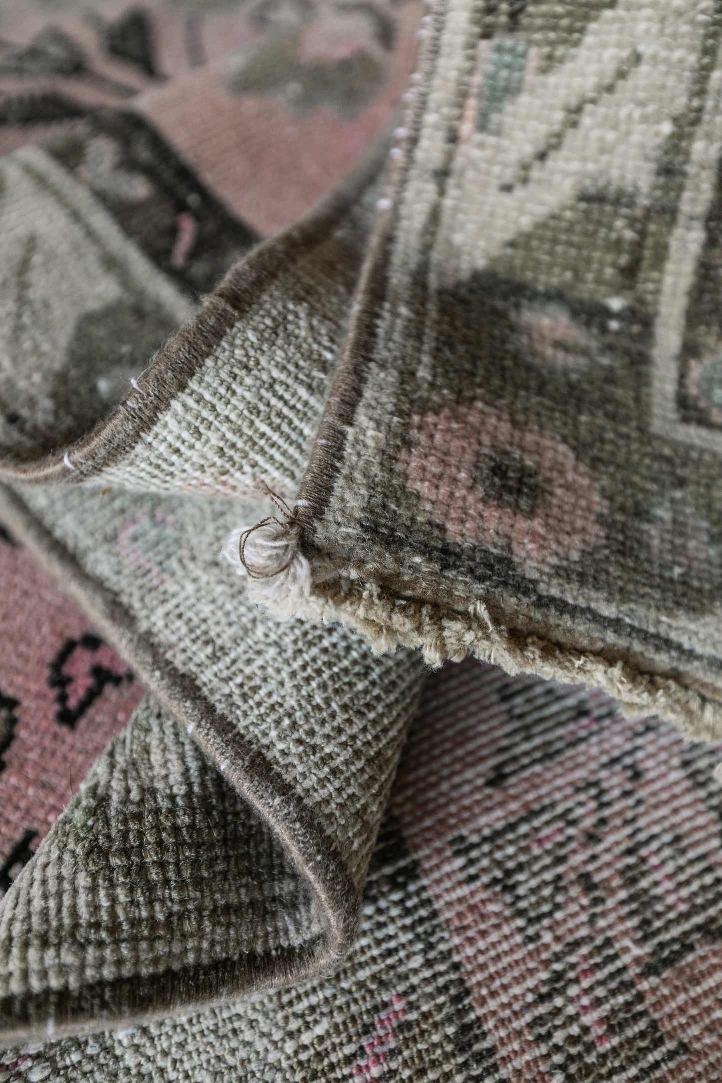 Vintage Persian (3x14) Dusty Rose & Charcoal Hand-Knotted Wool Hallway Runner