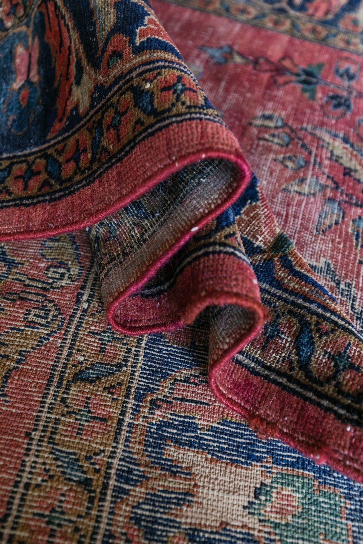 Antique Persian (5x6) Deep Crimson & Navy Floral Vase | Hand-Knotted Rug - OAKSTREET SHOPPE