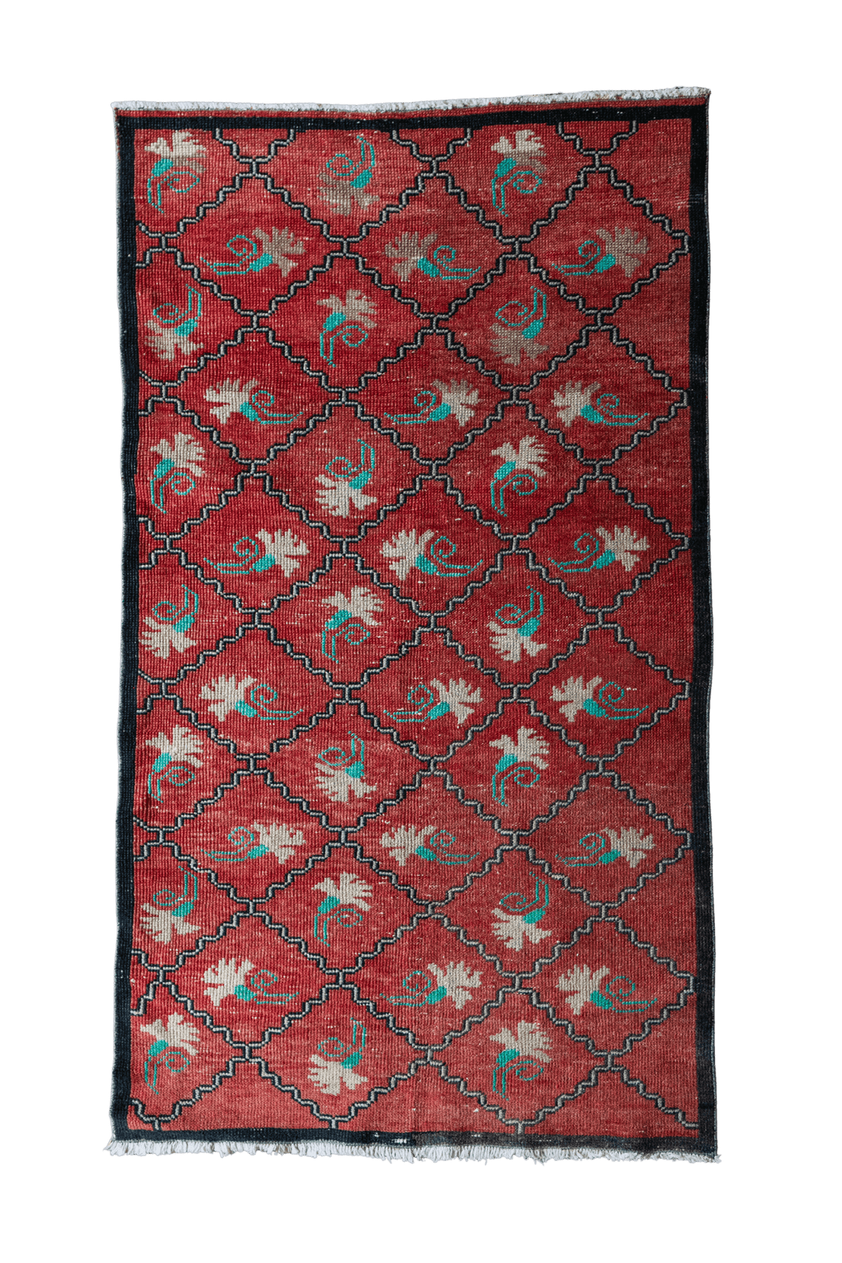 Vintage Turkish (3x6) Red Diamond Lattice Wool Area Rug - OAKSTREET SHOPPE