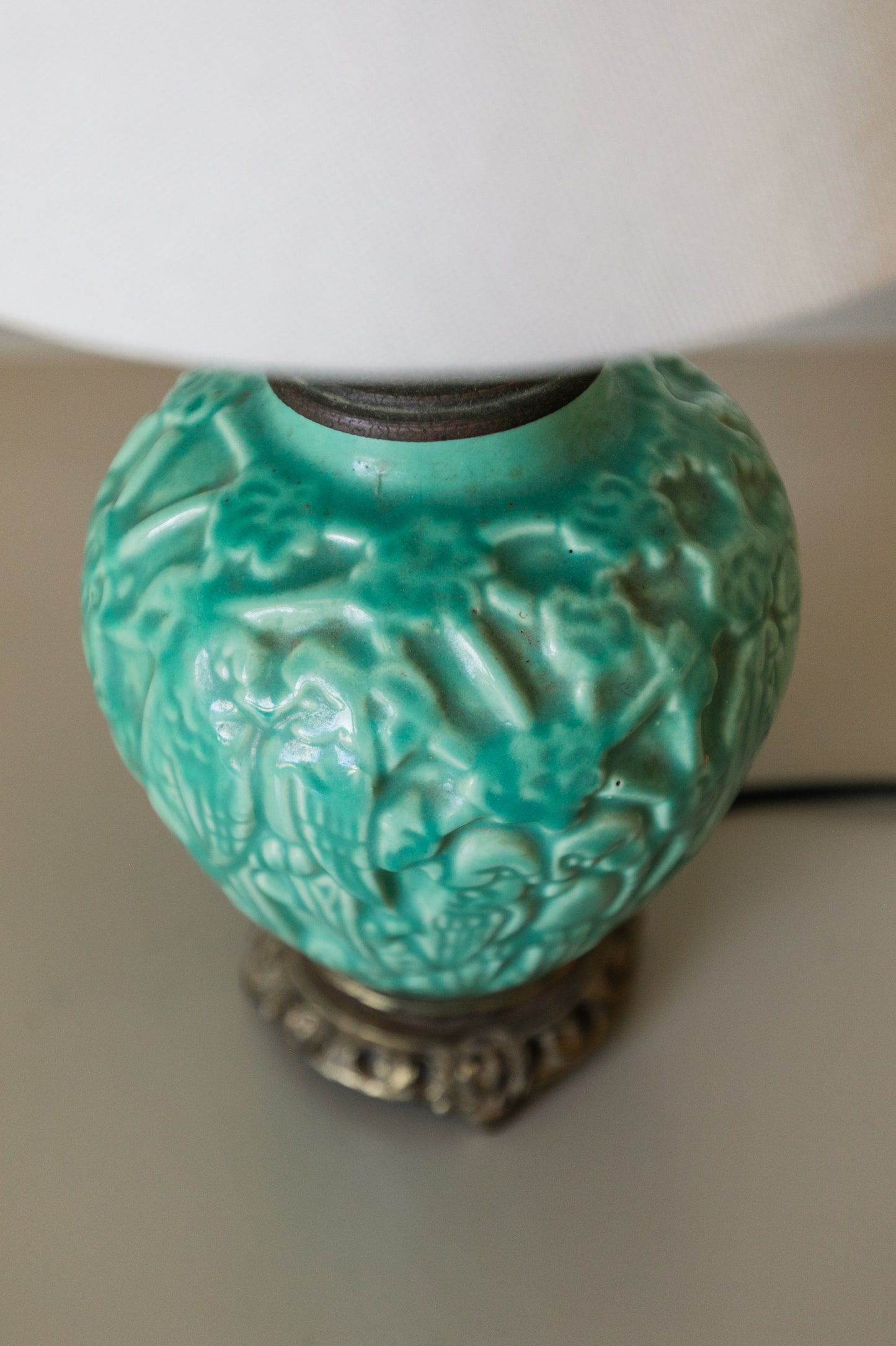 Vintage Green Bird Motif Lamp